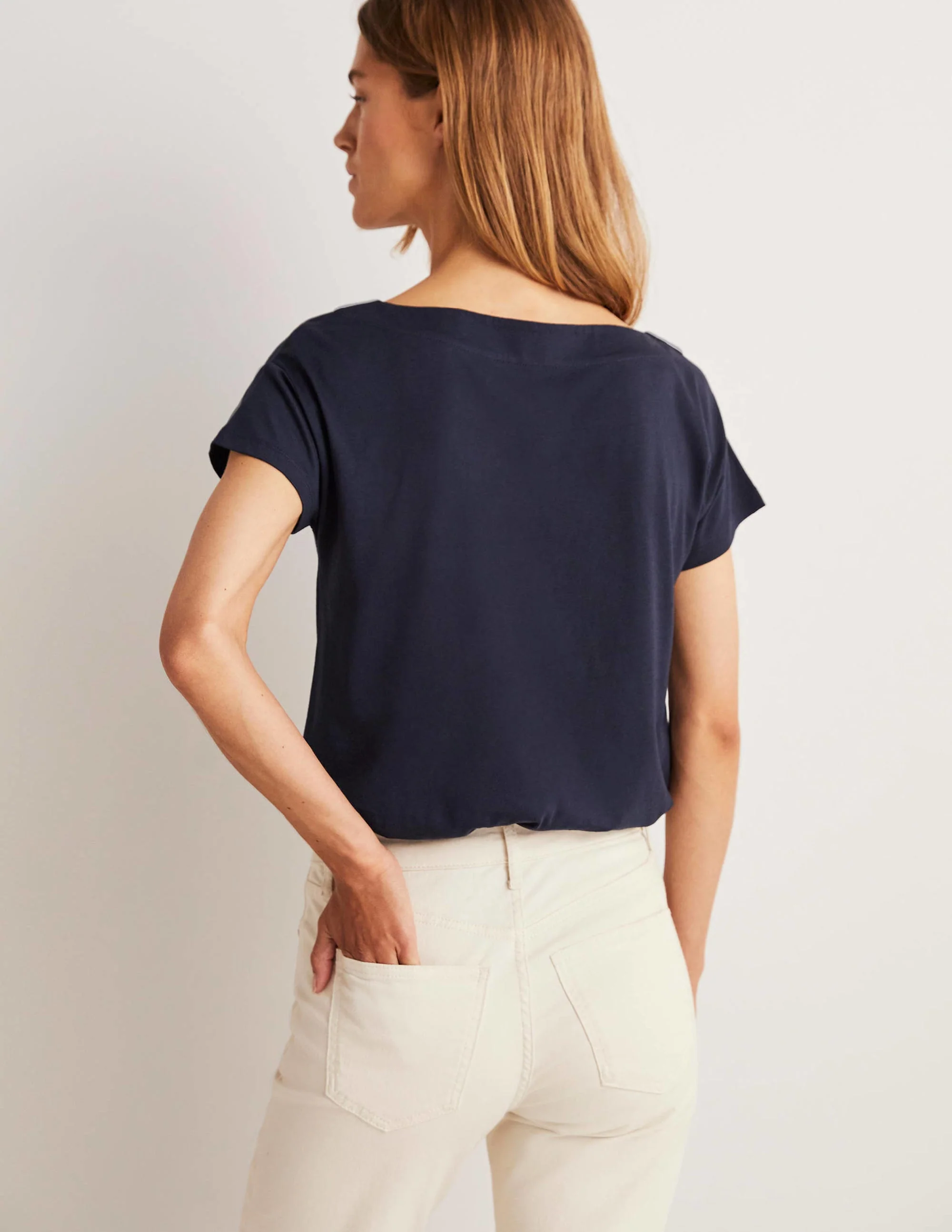 Supersoft Boat Neck T-Shirt-Navy - Image 7