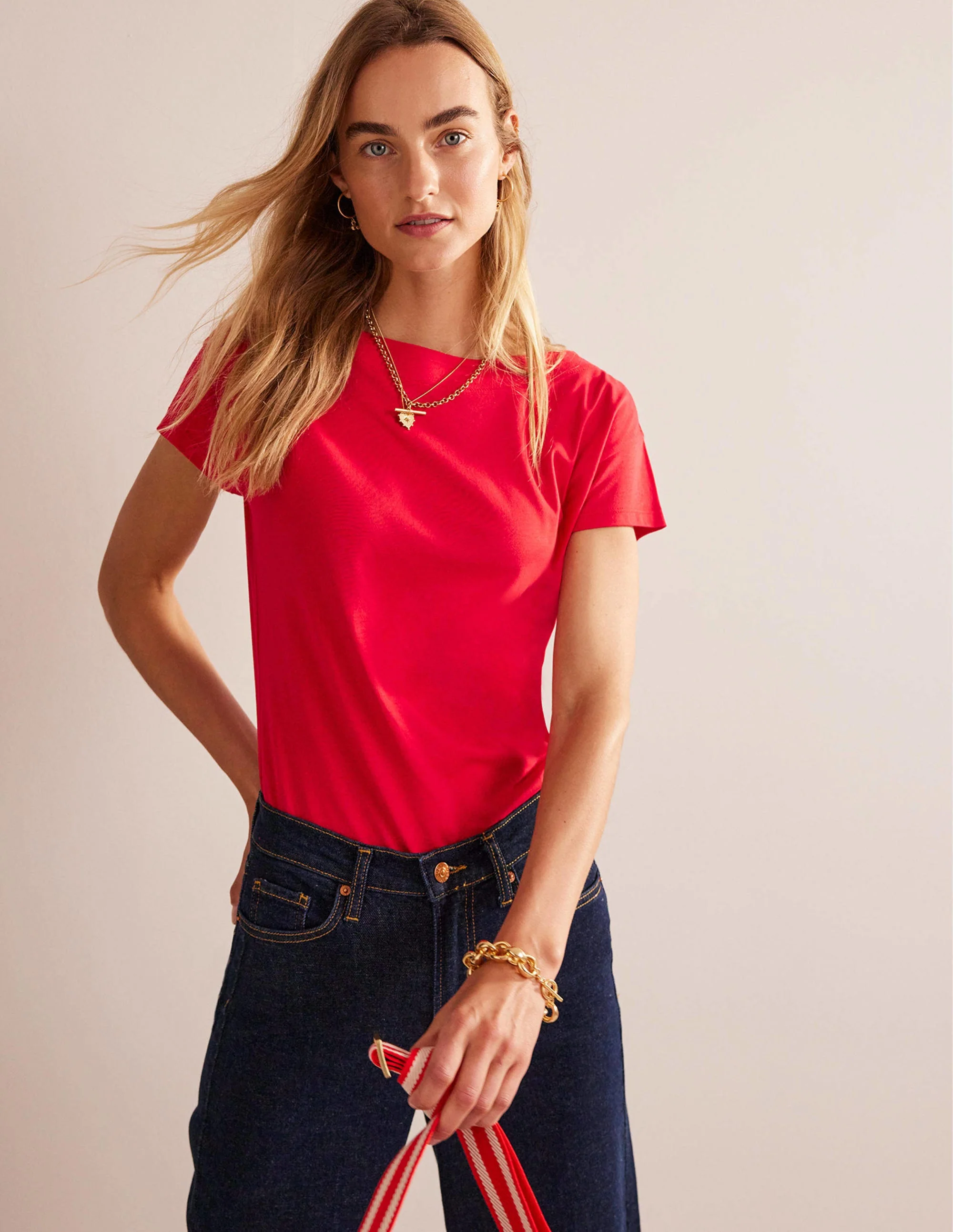 Supersoft Boat Neck T-Shirt-Salsa - Image 4