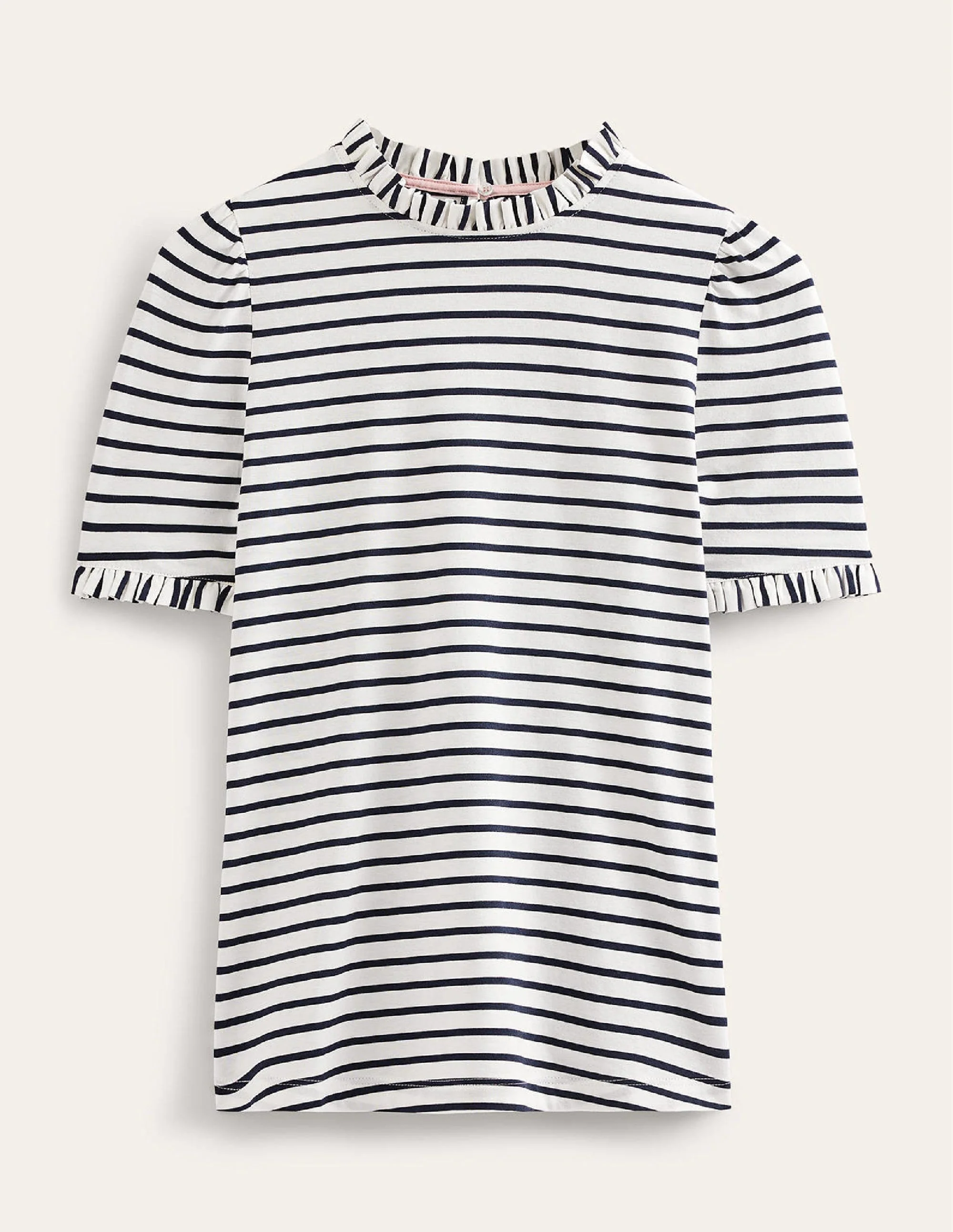 Supersoft Frill Detail T-shirt-Ivory, Navy - Image 5
