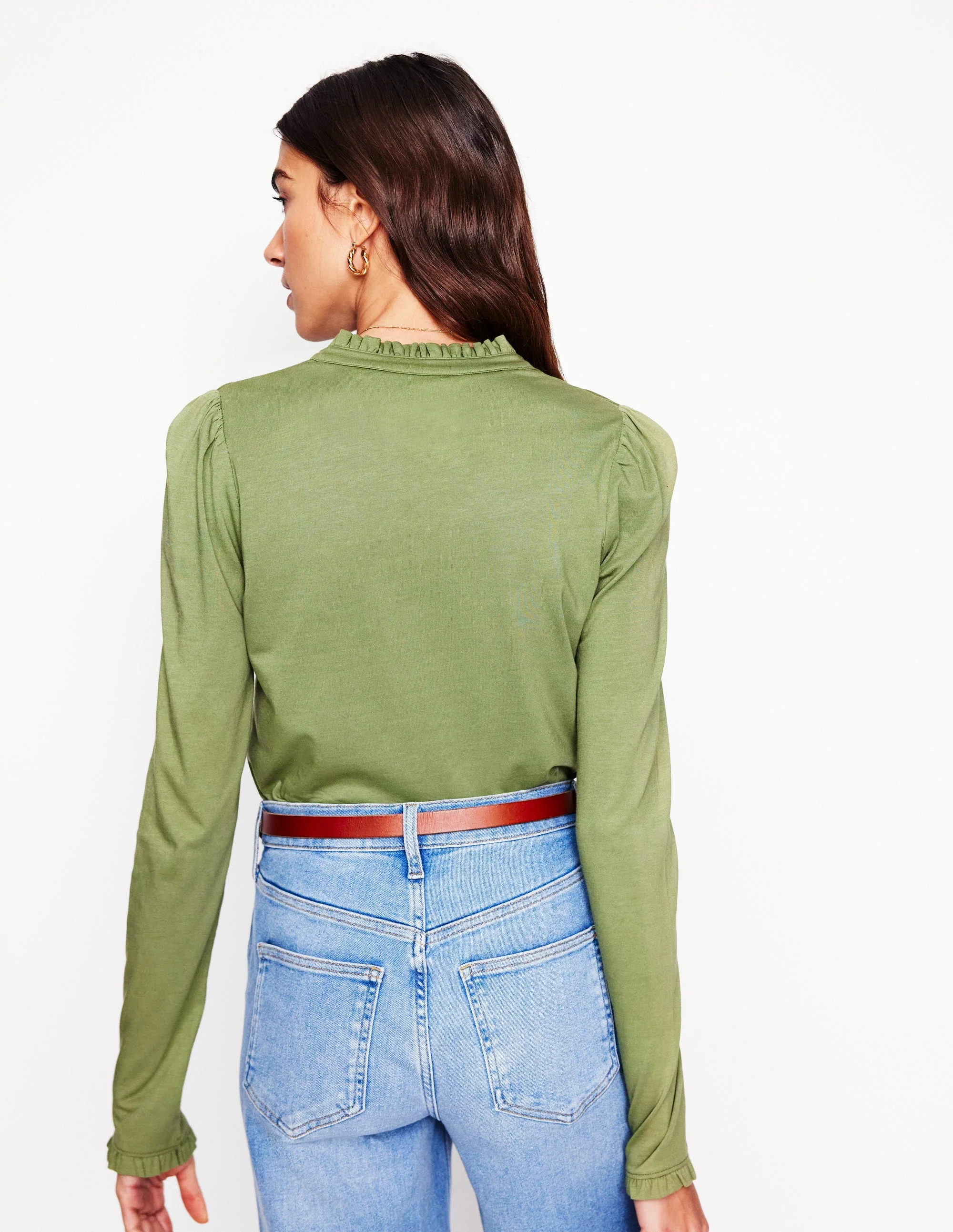 Supersoft Frill Henley Top-Larch Green - Image 3