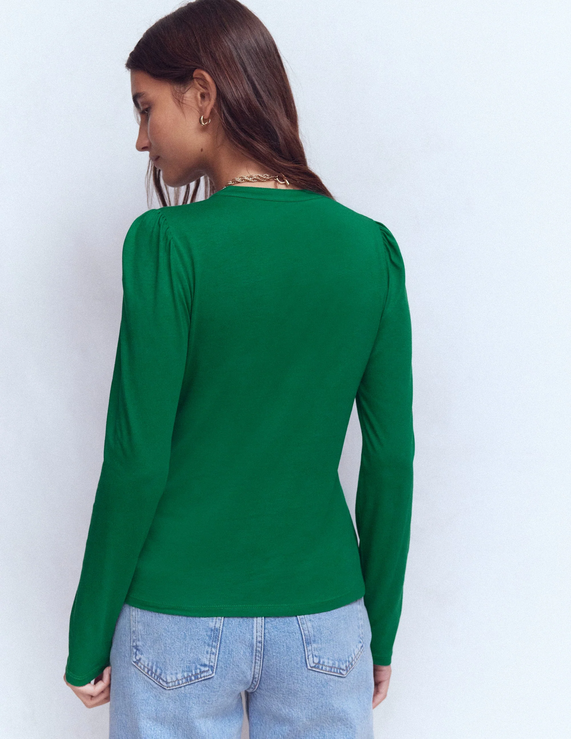 Supersoft Open Neck Henley-Jewel Green - Image 3