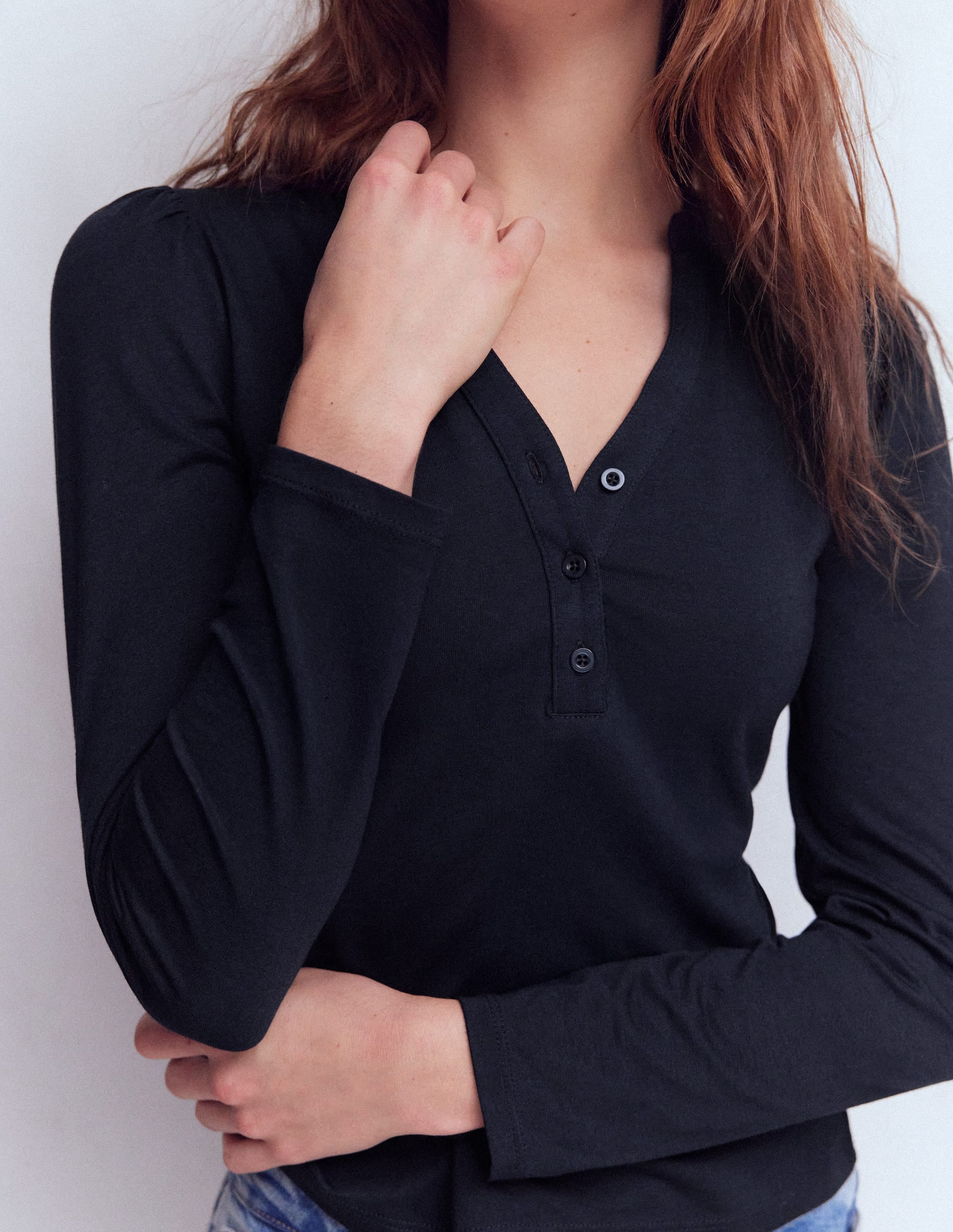 Supersoft Open Neck Henley-Navy - Image 2