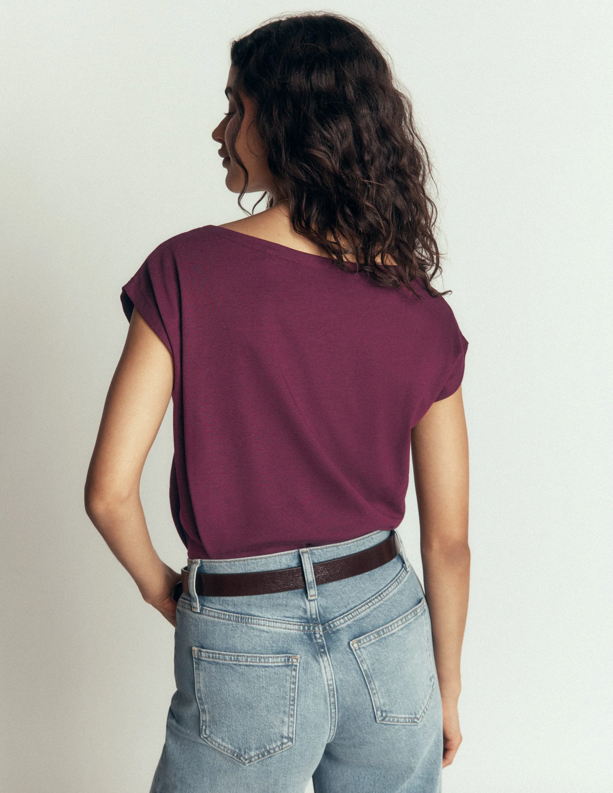 Supersoft Slash Neck T-Shirt-Dark Cherry - Image 3