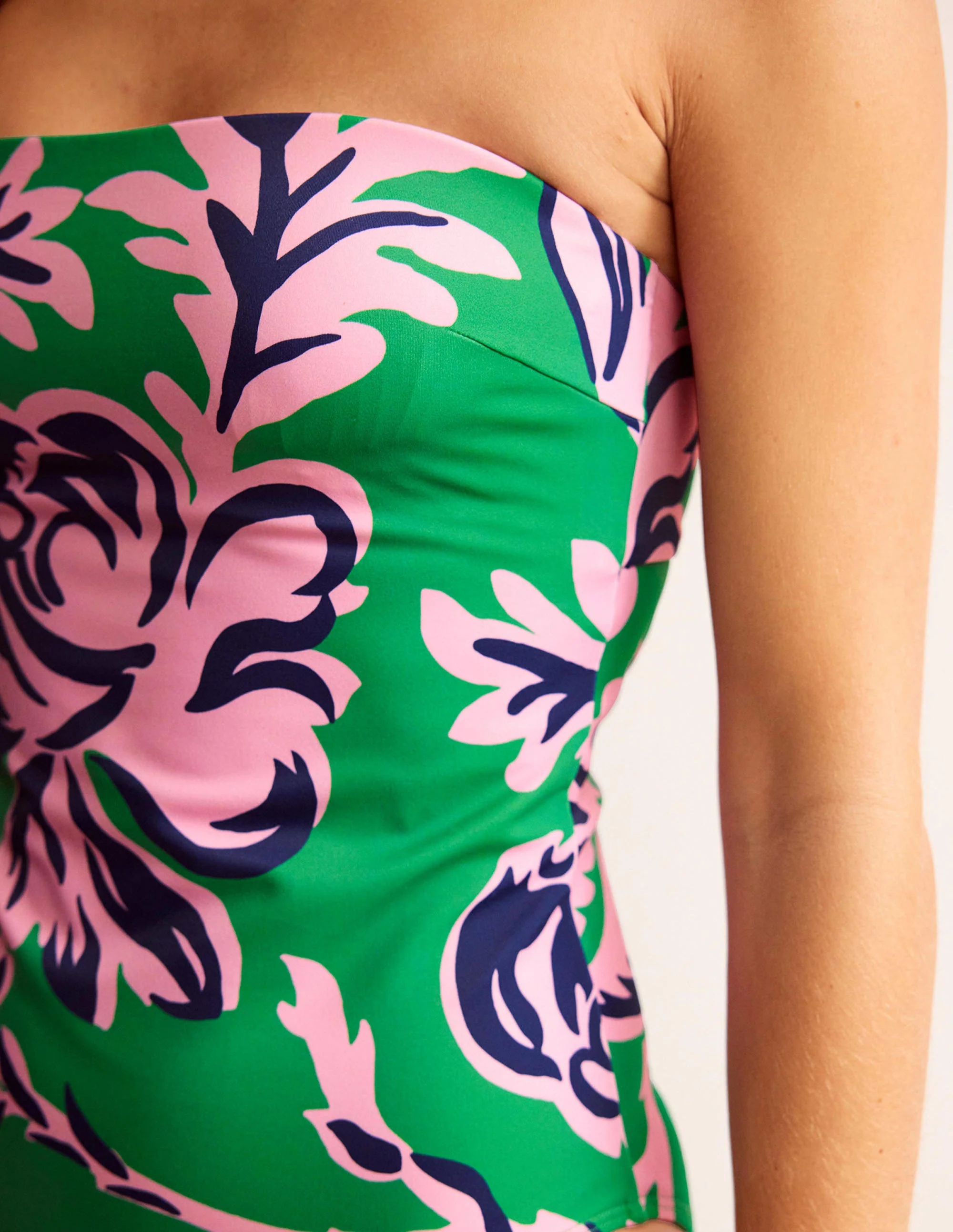 Support Bandeau Swimsuit-Green Tambourine, Rose Blush - Image 2