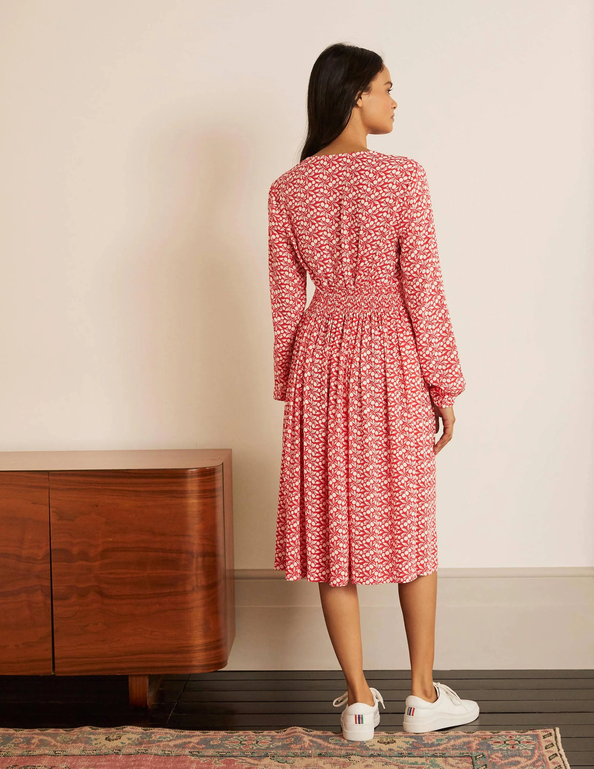 Susannah Smocked Dress-Cherry Red, Berry Branch - Image 2