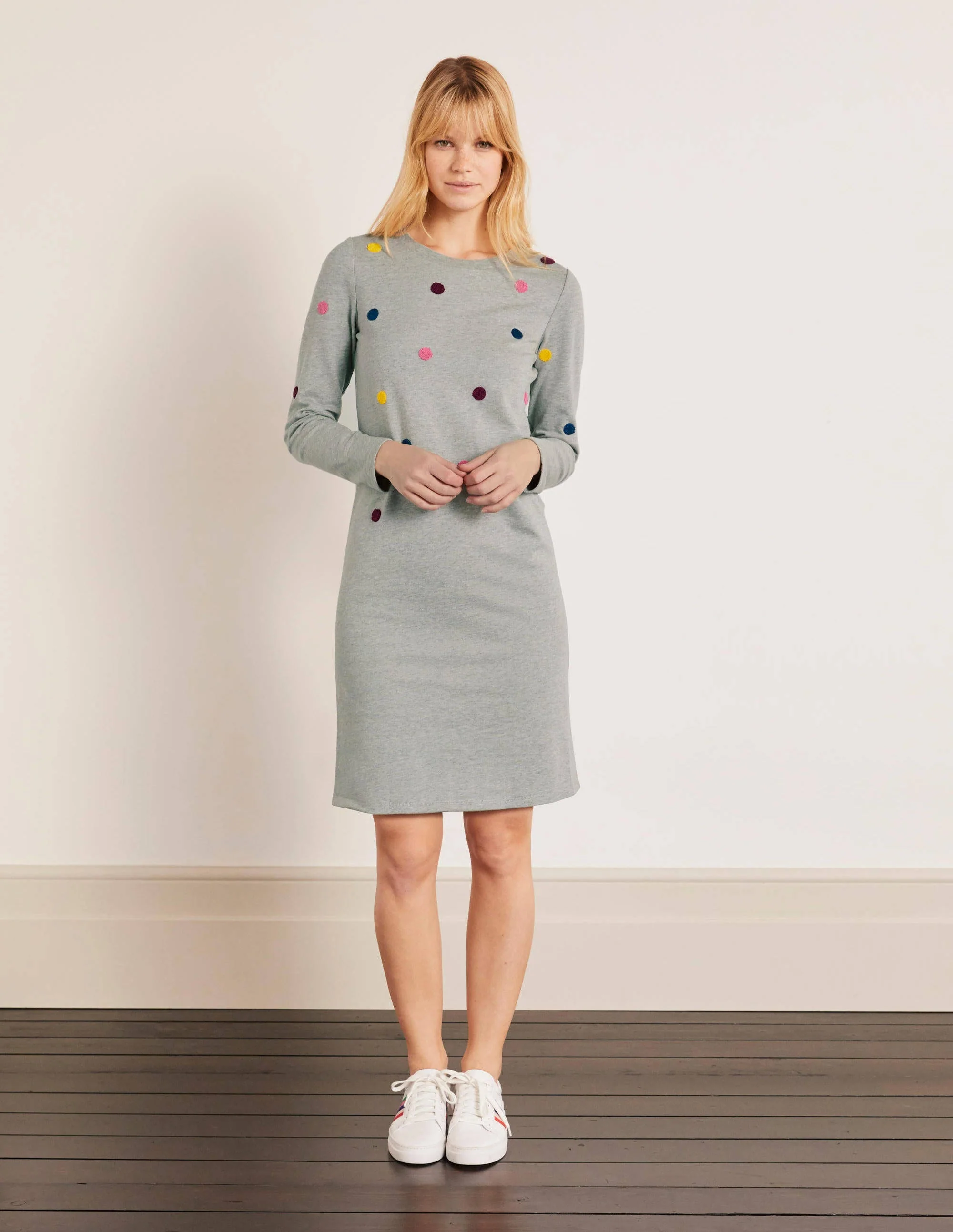 Sweatshirt Dress-Grey Marl, Boucle Spot - Image 2