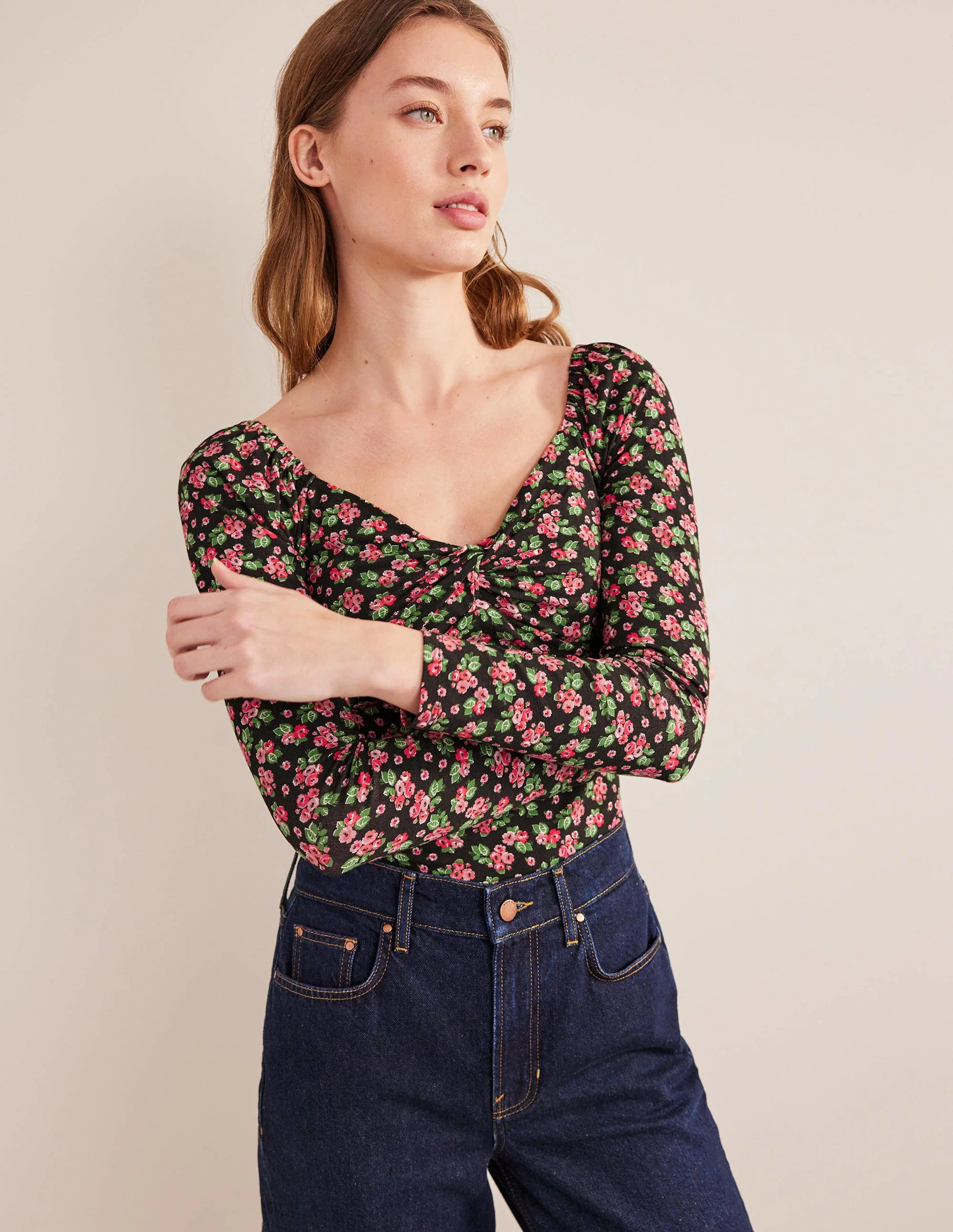 Sweetheart Jersey Top-Black, Diamond Rose - Image 4