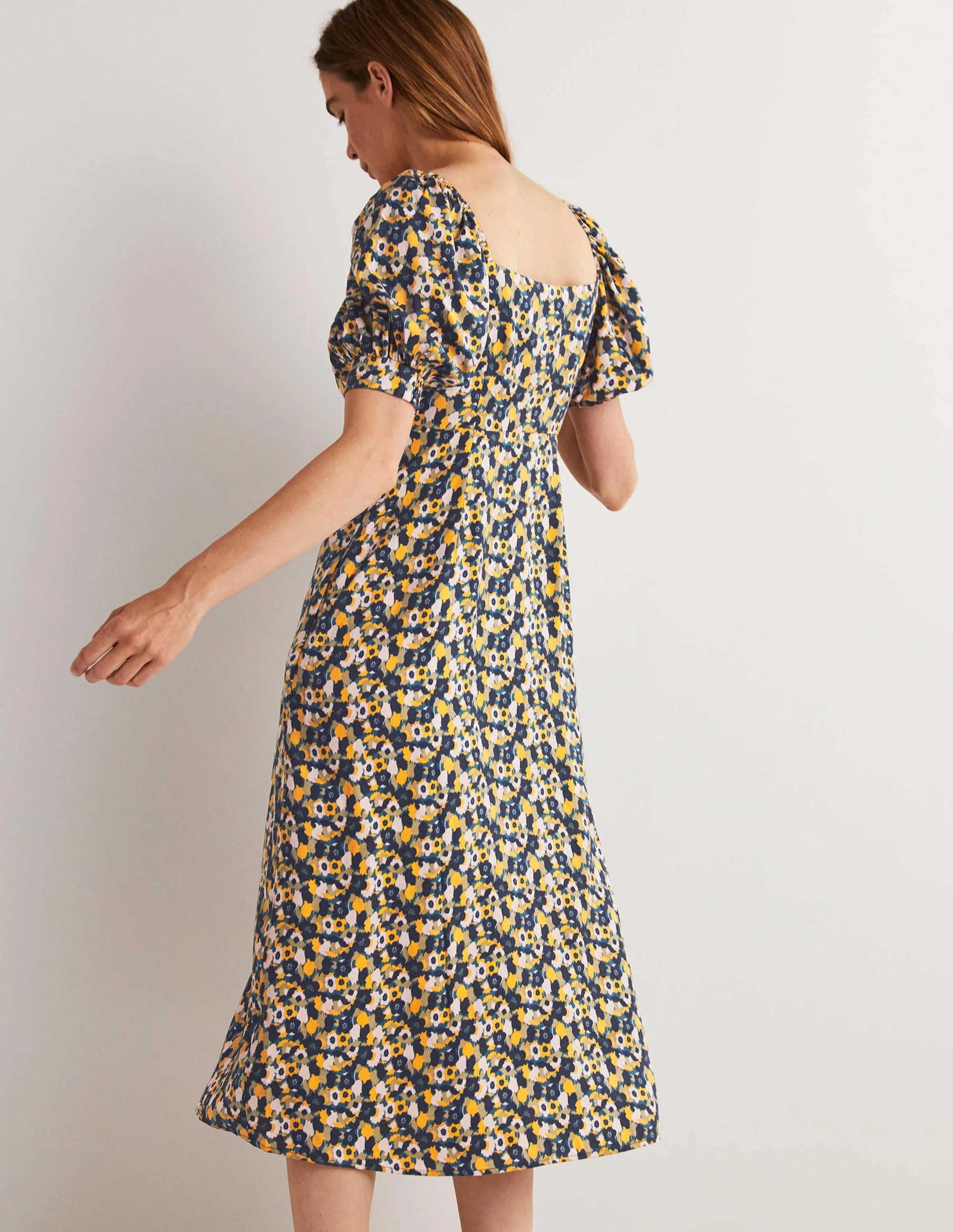 Sweetheart Midi Tea Dress-Navy, Tulip Cluster - Image 3