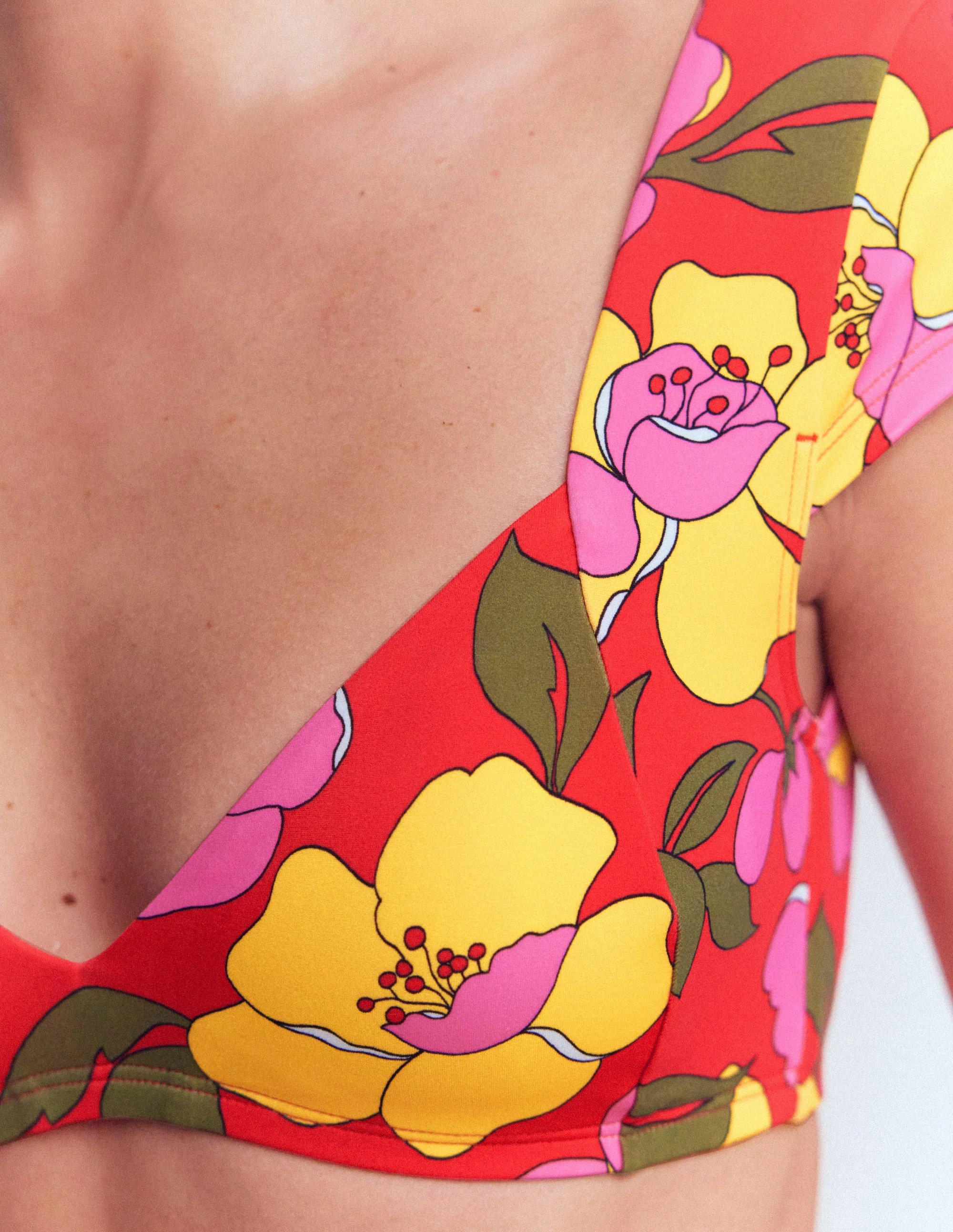 Sweetheart Sleeve Bikini Top-Red, Radiant Bloom - Image 3