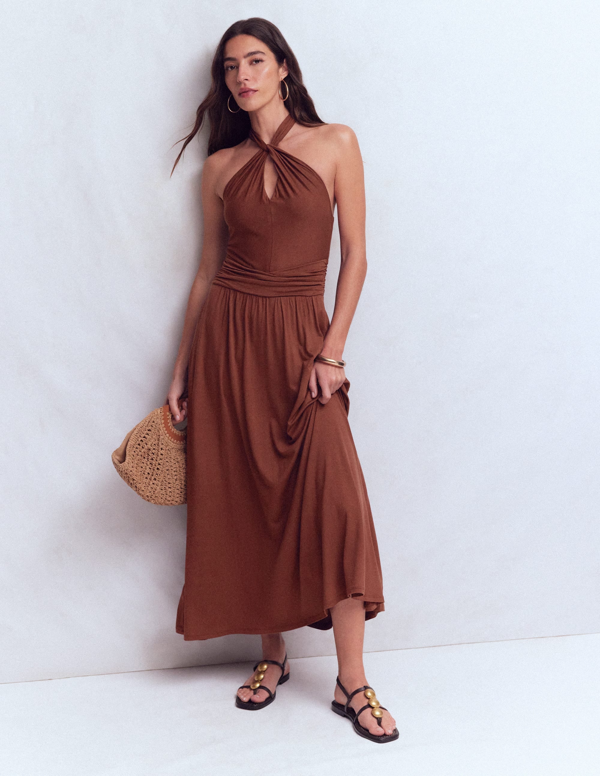 Sydney Twist Neck Jersey Dress-Roasted Brown - Image 6