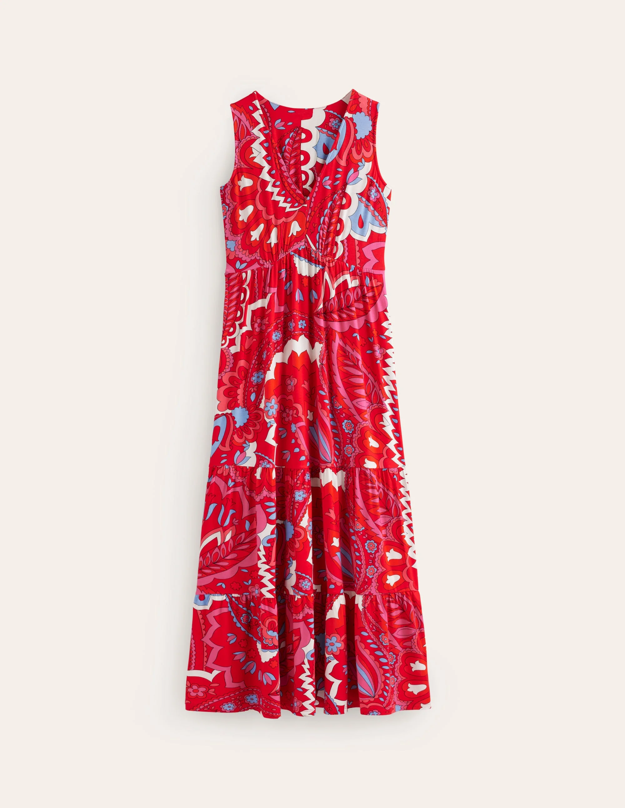 Sylvia Jersey Maxi Tier Dress-Flame Scarlet, Foliage Paisley - Image 5
