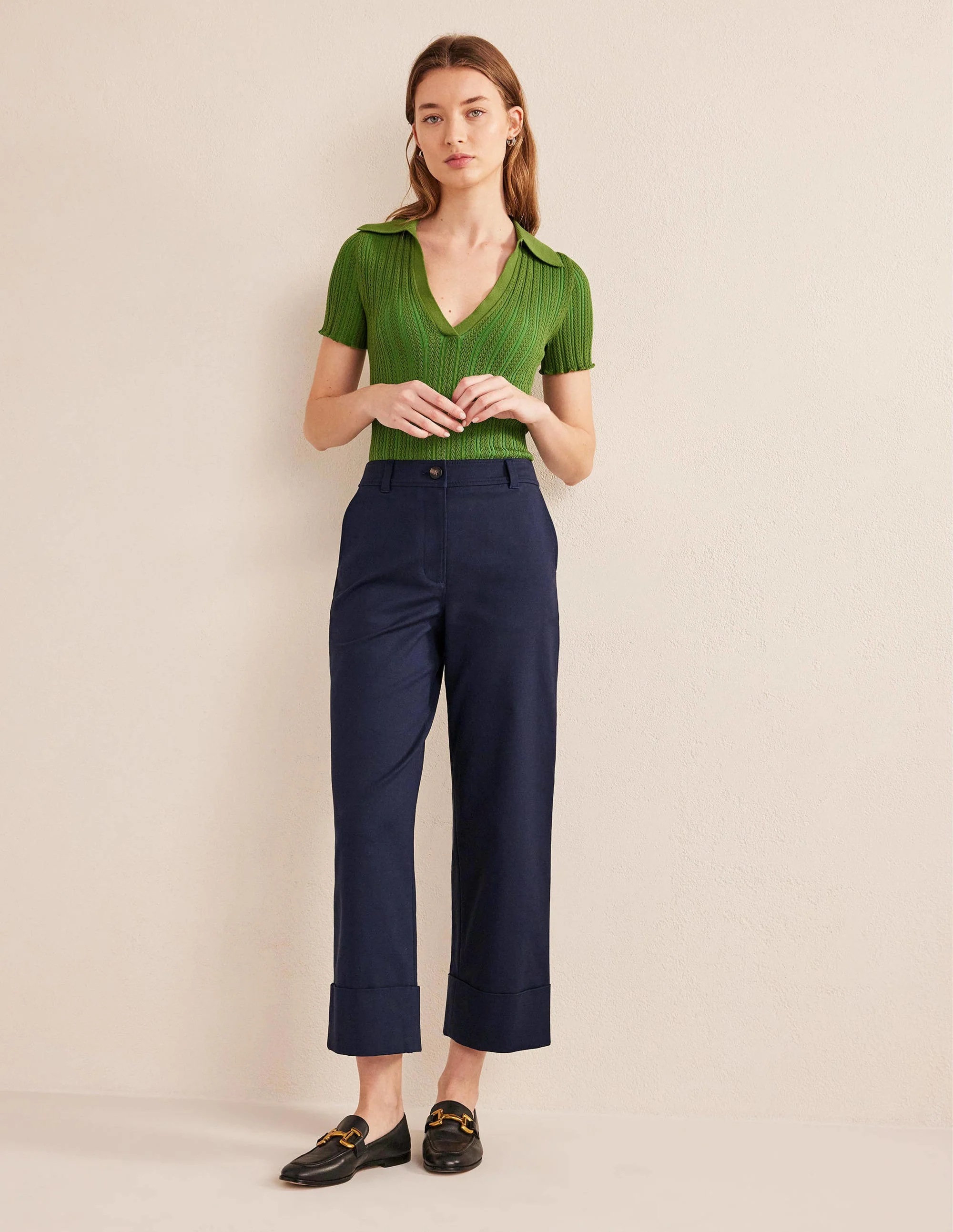Tailored Turn Up Pants-Navy