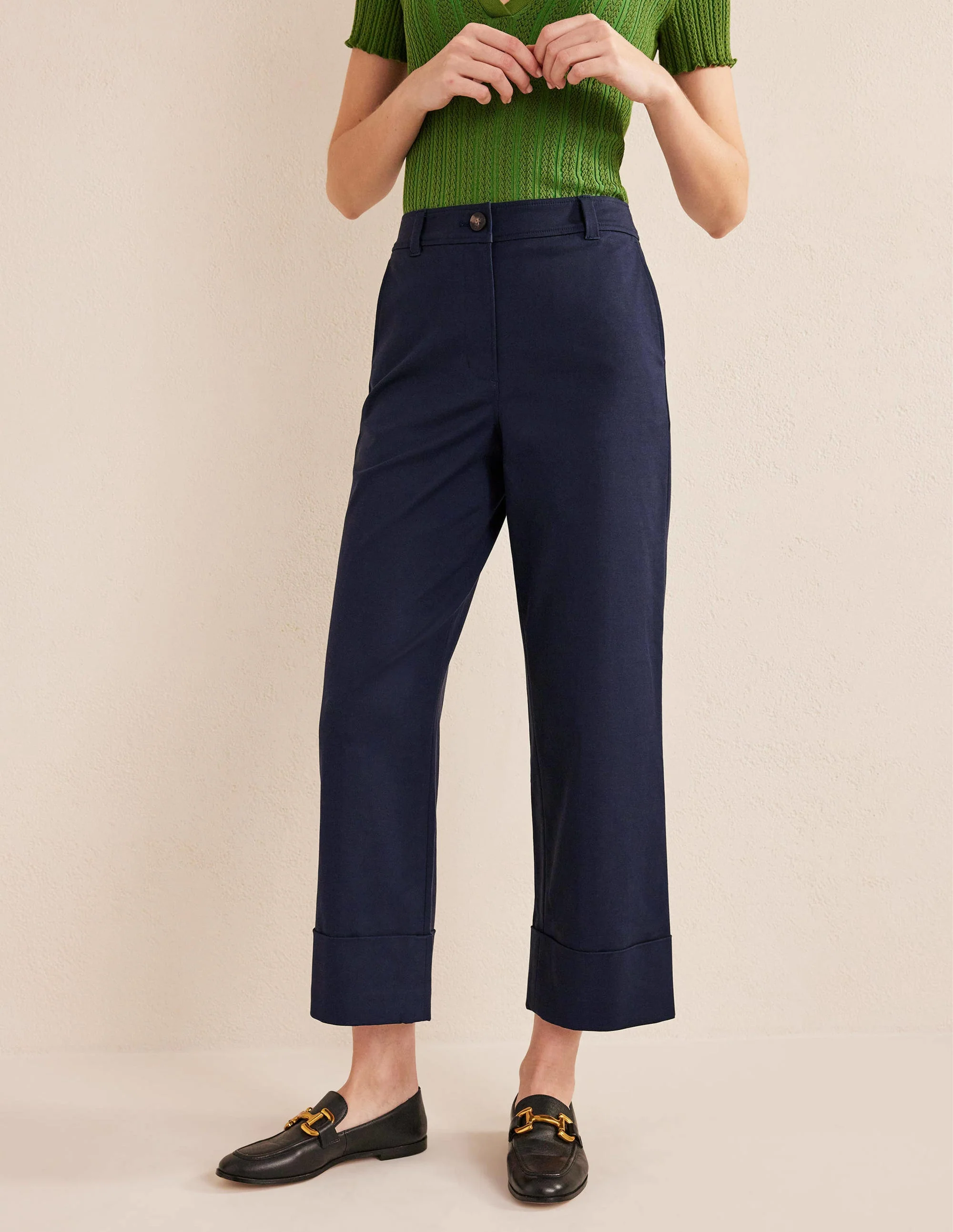 Tailored Turn Up Pants-Navy - Image 4