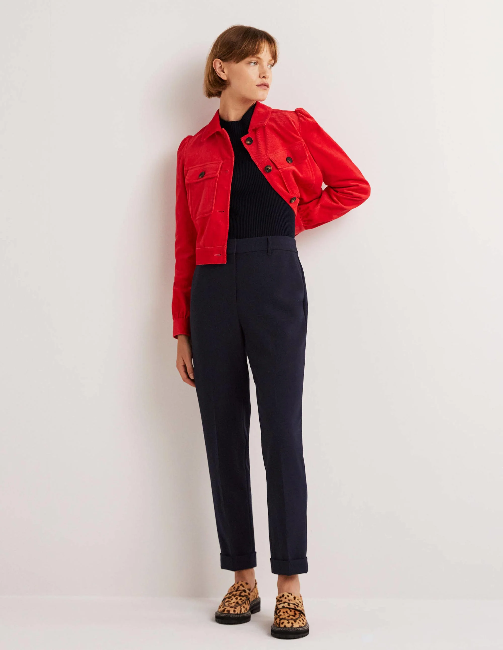 Tailored Turn Up Trousers-Navy