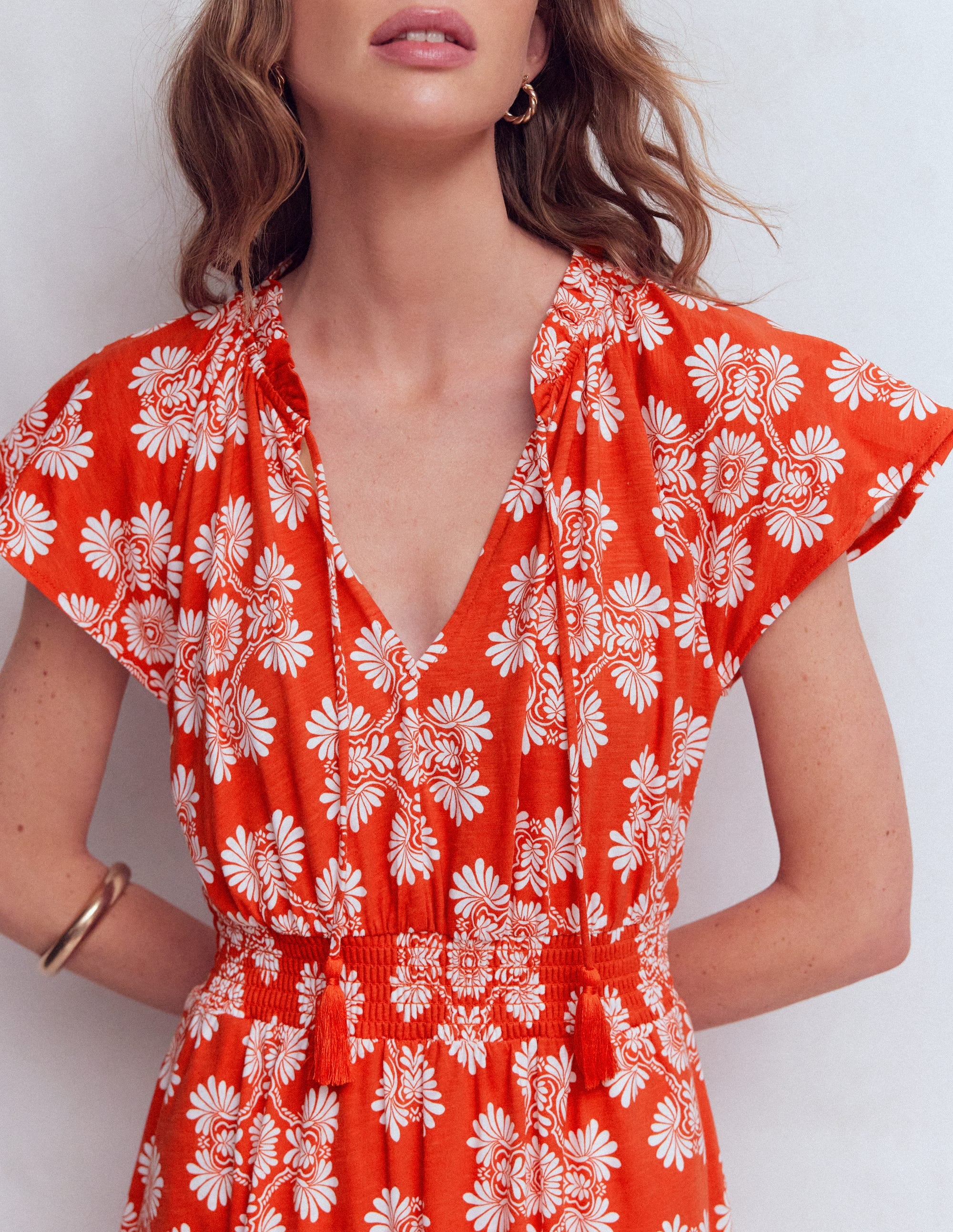 Tala Tiered Jersey Maxi Dress-Blood Orange, Botanical Charm - Image 2