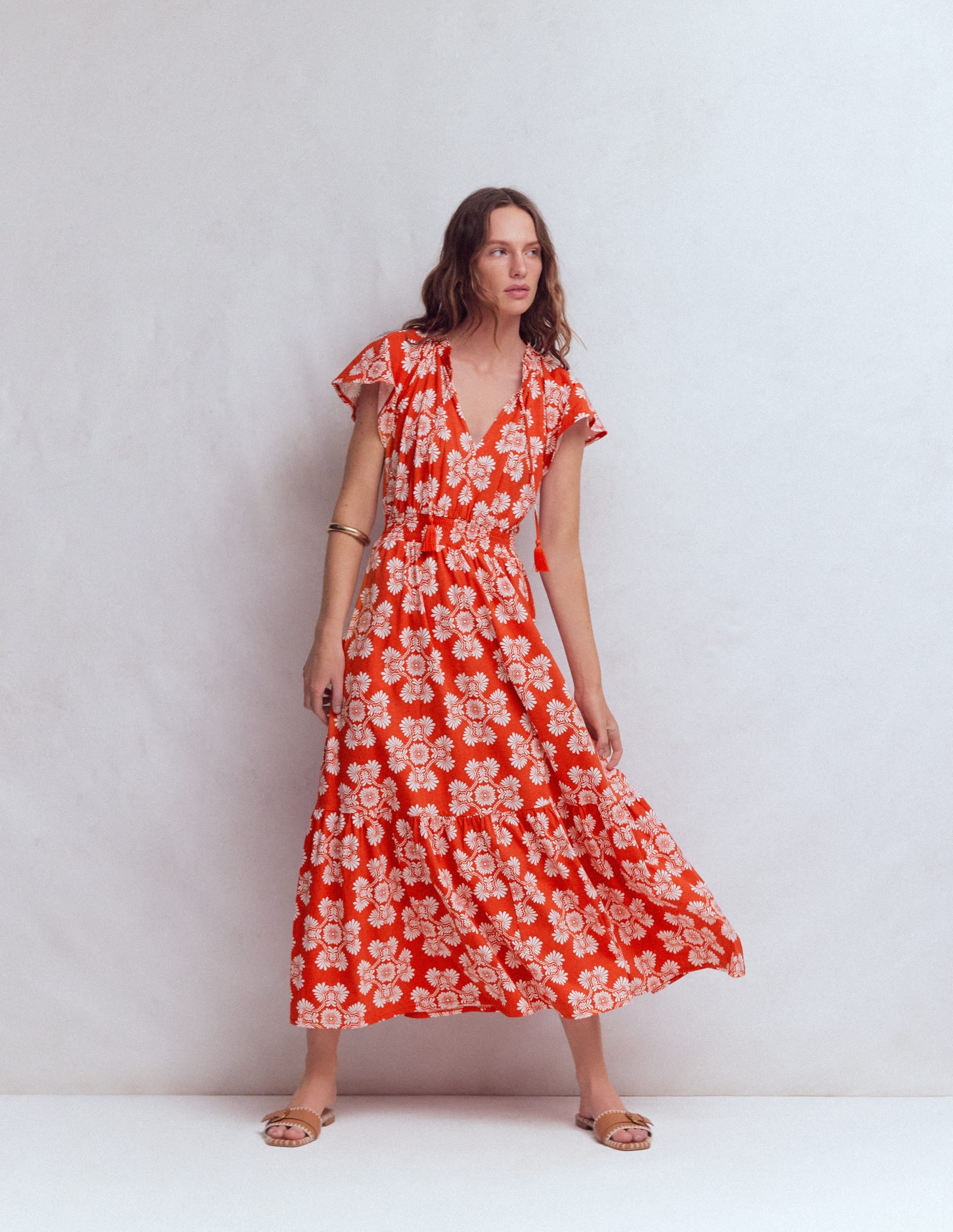 Tala Tiered Jersey Maxi Dress-Blood Orange, Botanical Charm - Image 6
