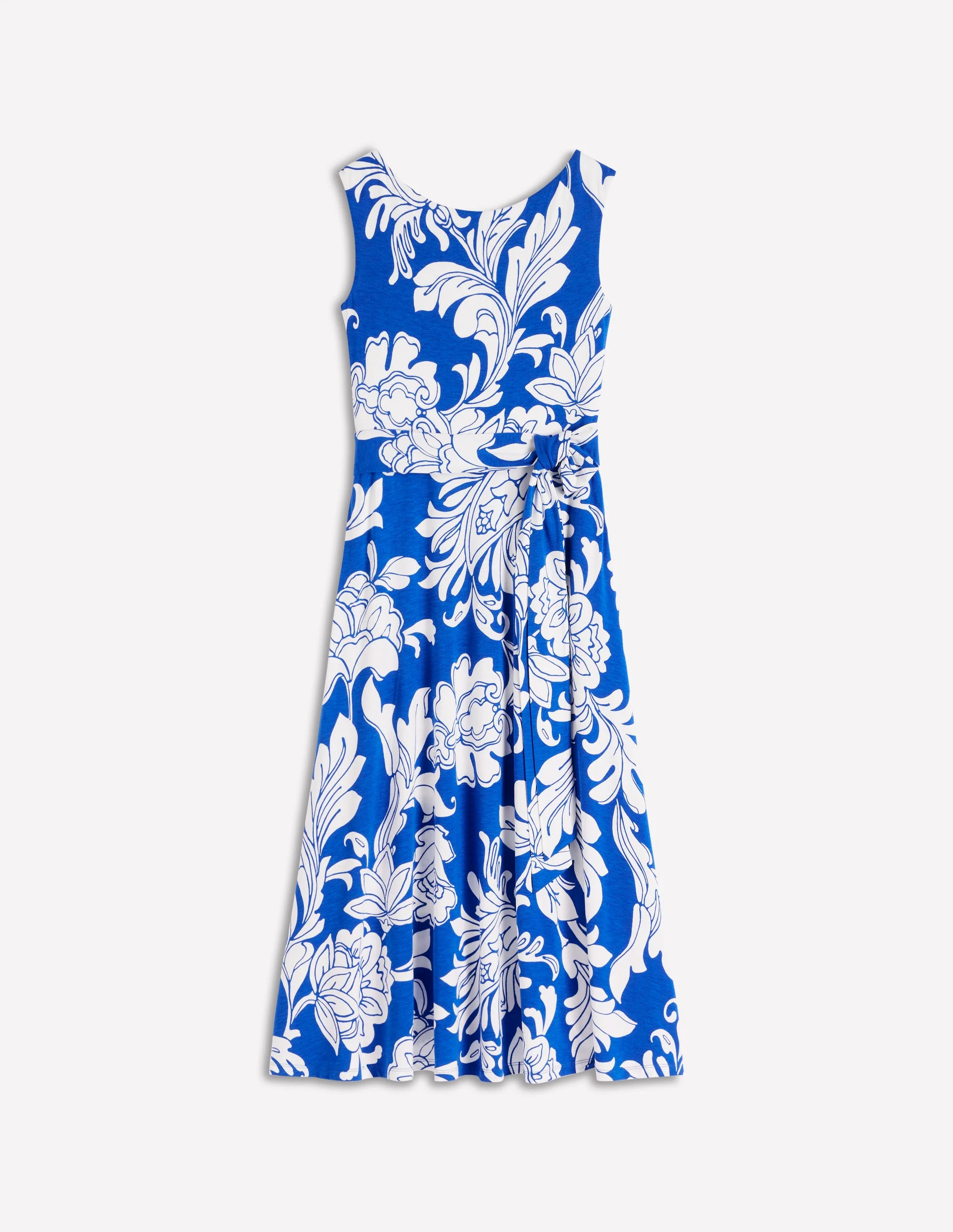 Tamsin Jersey Midi Dress-Blue, Botanical Flourish Mono - Image 5