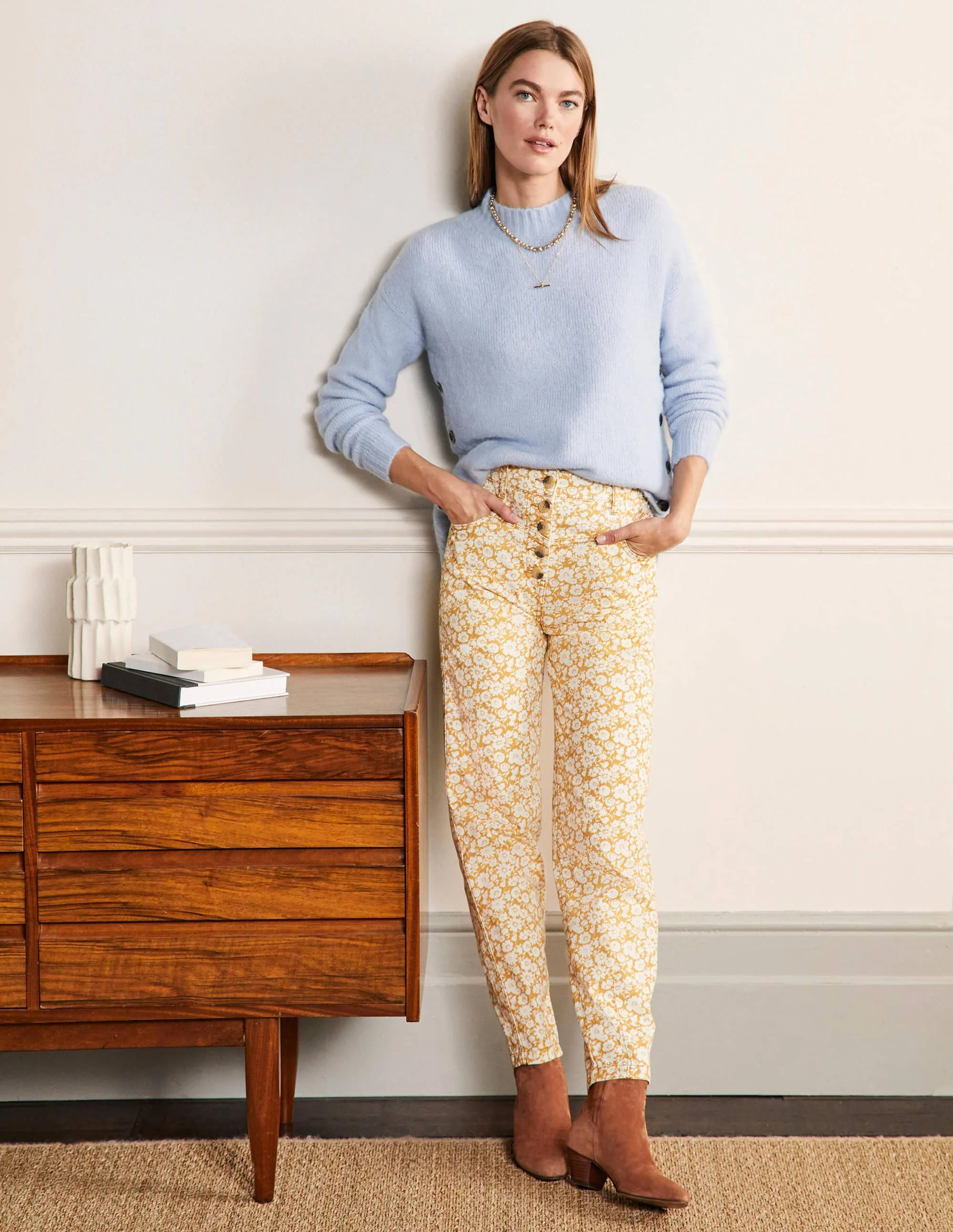 Tapered Chino Pants-Brioche, Elegant Bloom