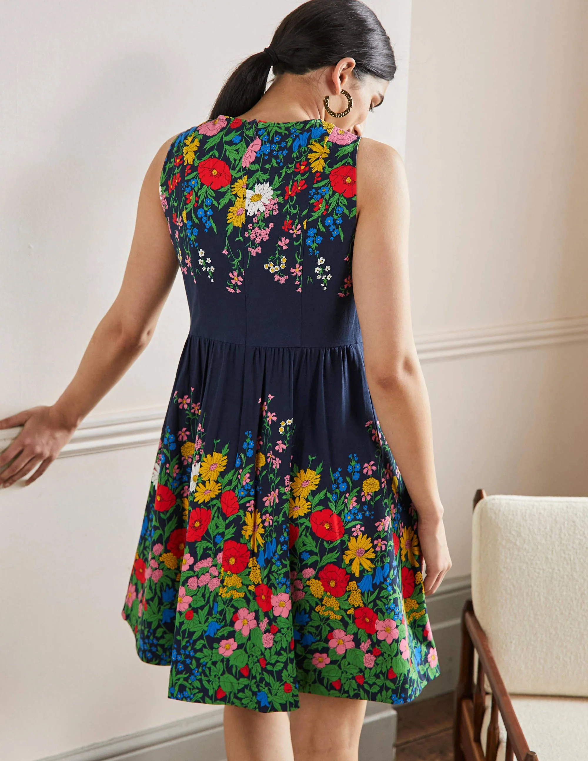 Tara Fit-and-Flare Dress-Navy, Botanical Terrace - Image 3