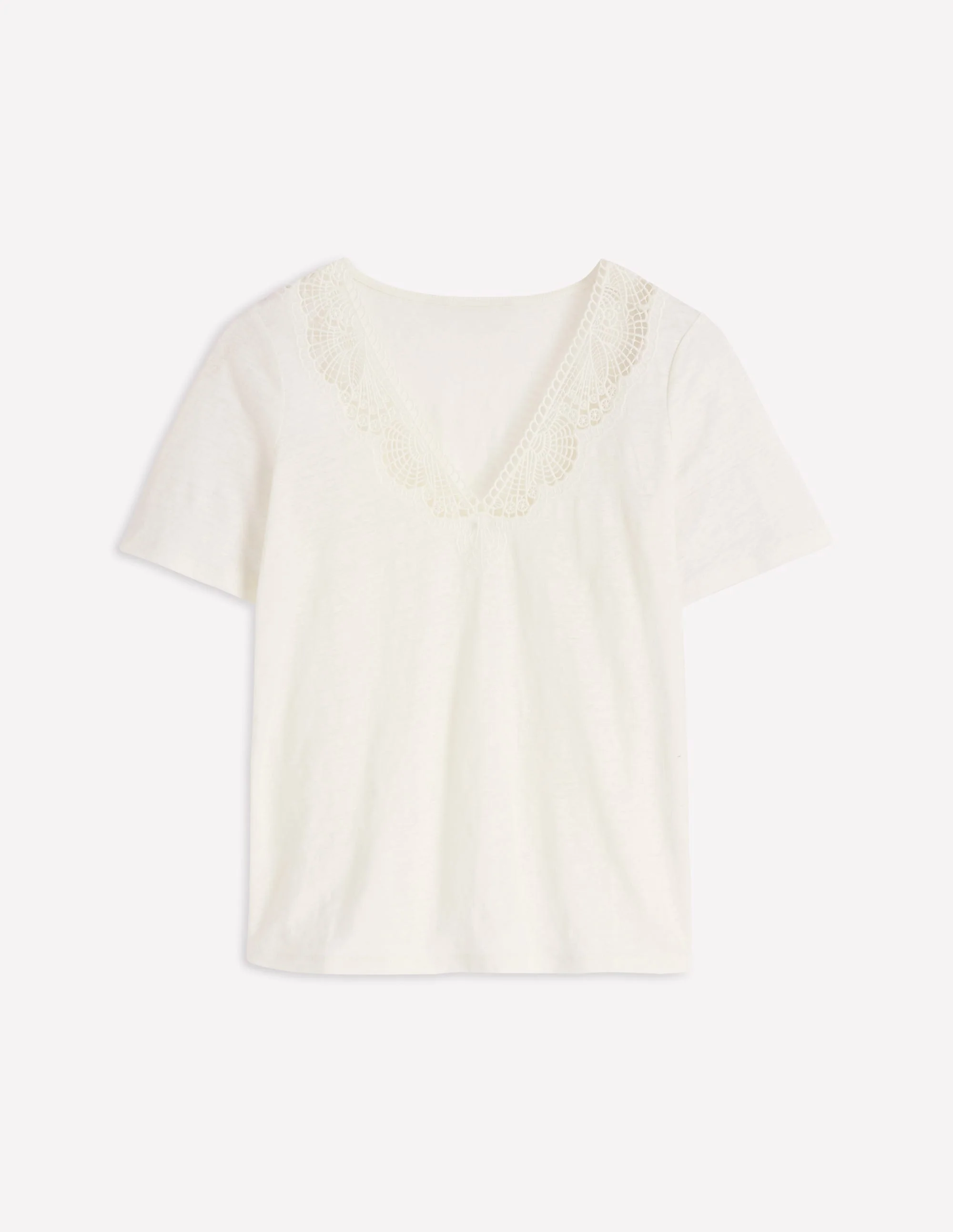 Tara Lace Trim Linen T-shirt-Coconut Milk - Image 5