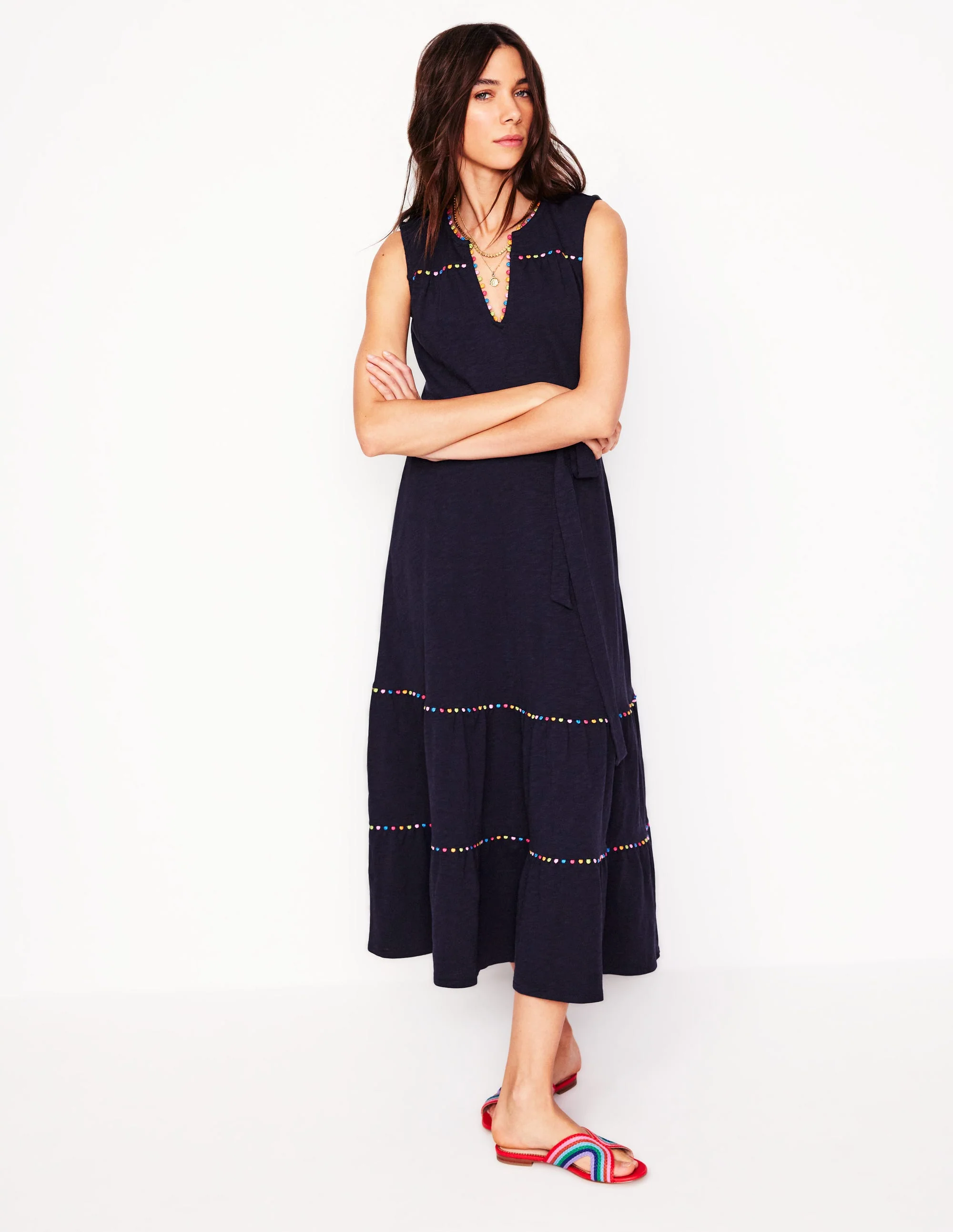 Tara Trim Tiered Jersey Dress-Navy - Image 5