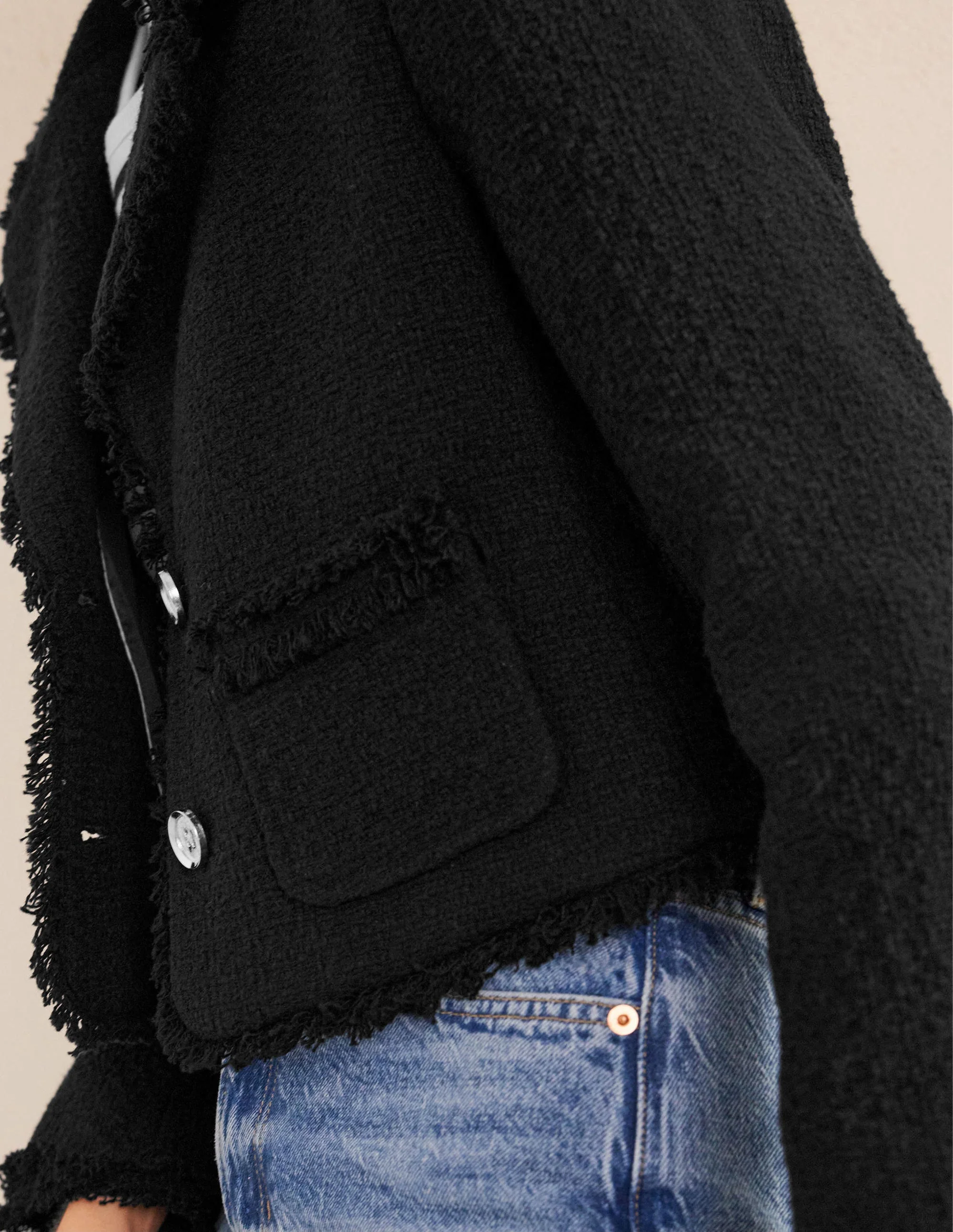 Textured Fitted Cropped Jacket-Black - Image 2