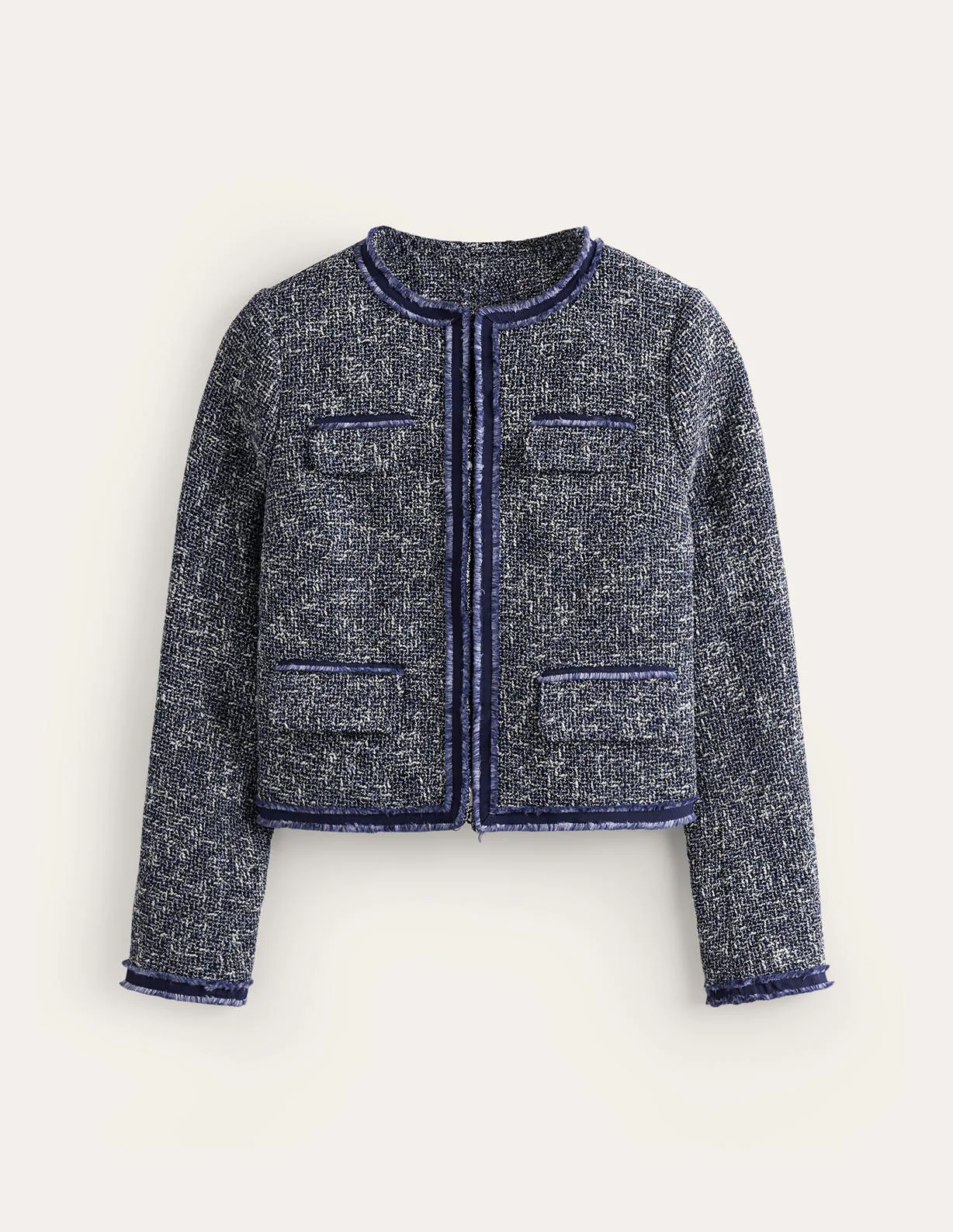 Textured Interest Crop Jacket-Navy - Image 5