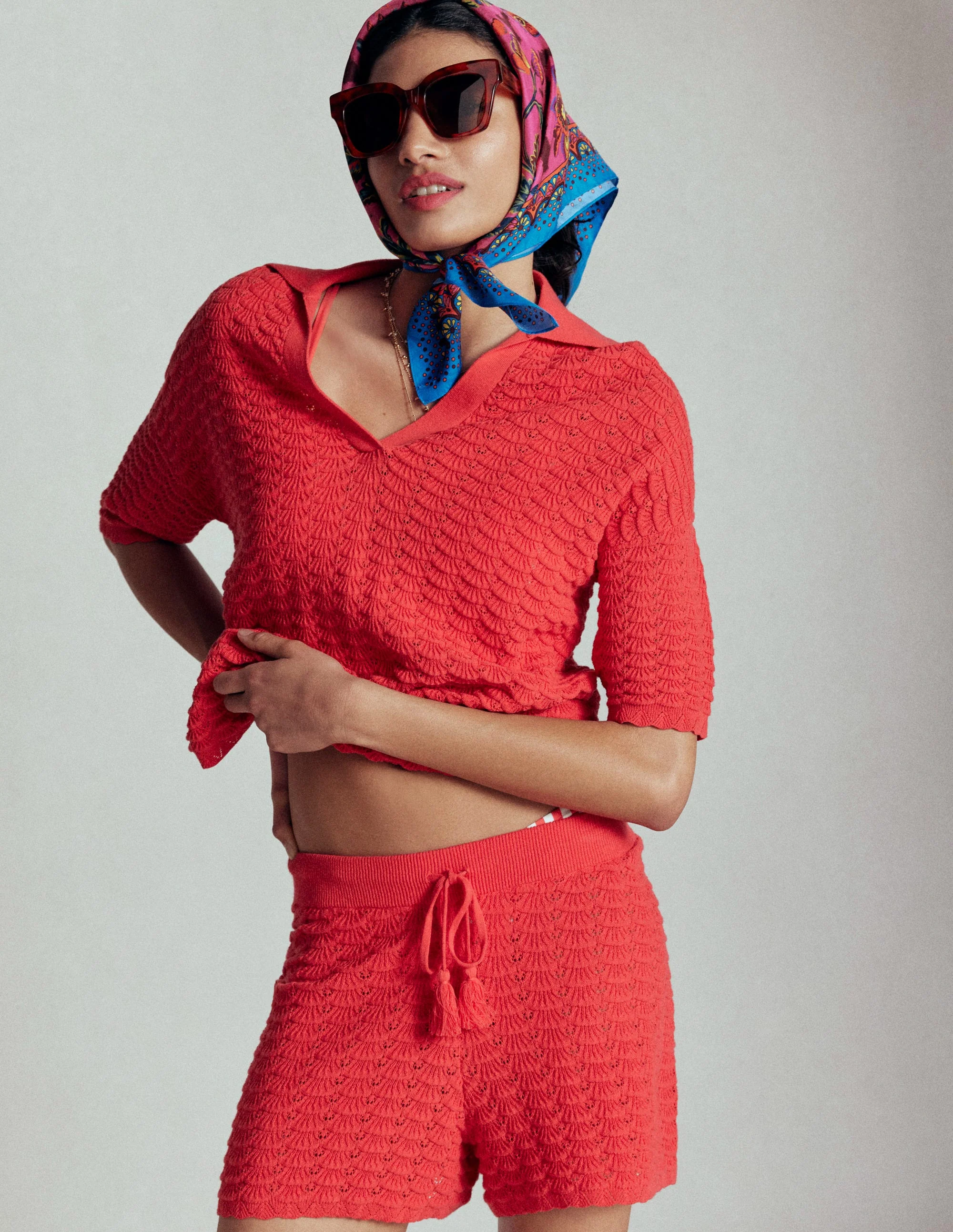 Textured Knitted Shorts-Strawberry Tart Red - Image 3