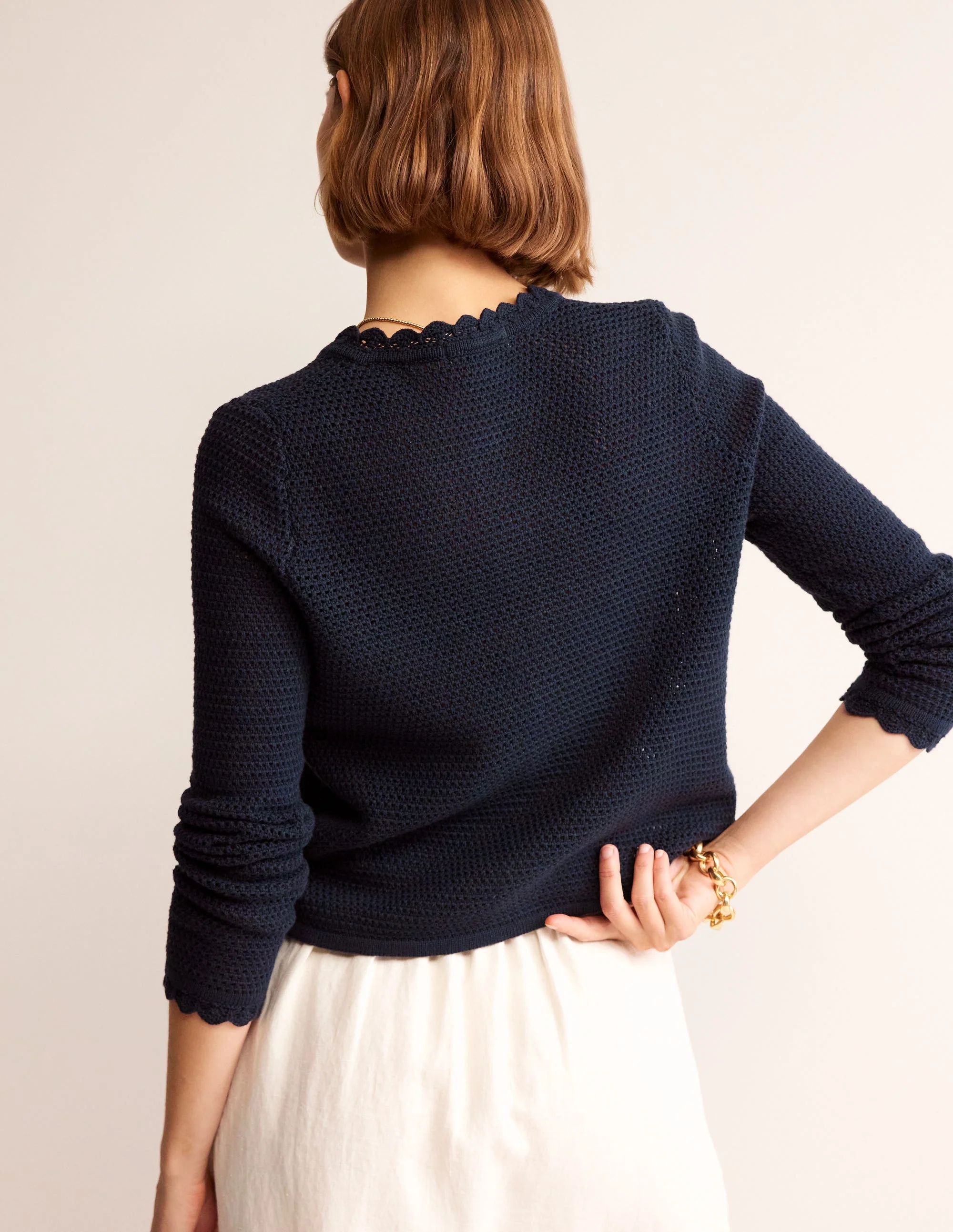 Textured Scallop Cardigan-Navy - Image 3