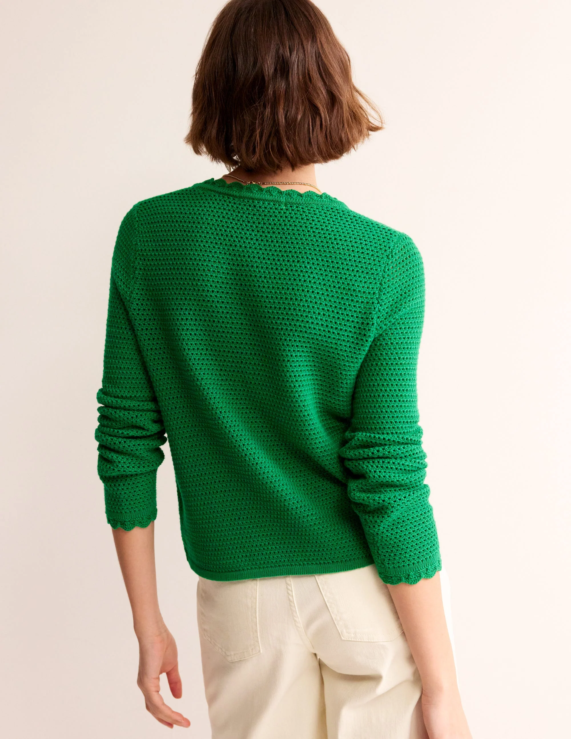 Textured Scallop Cardigan-Rich Emerald - Image 3
