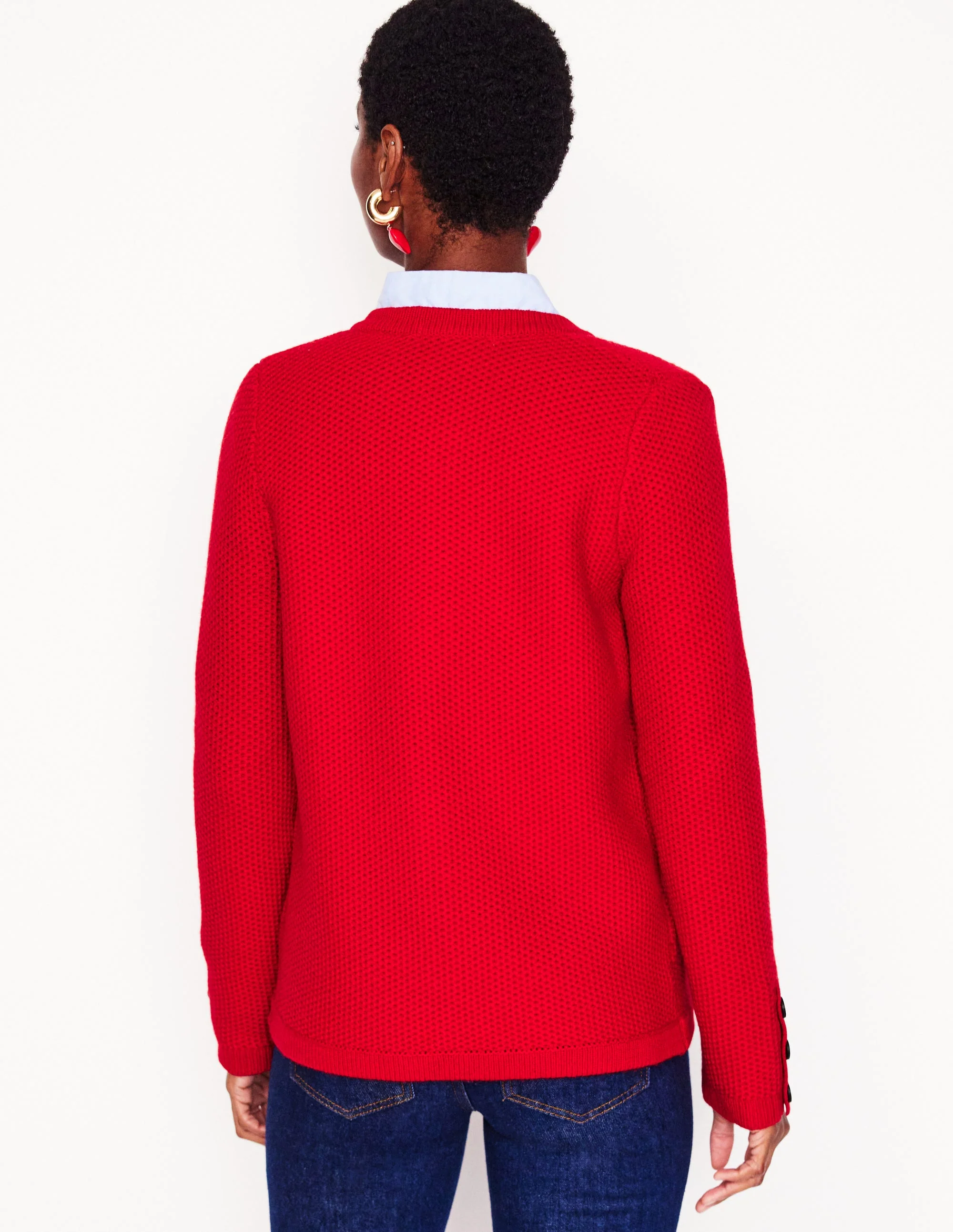 Textured Stitch Cardigan-Rouge Red - Image 3