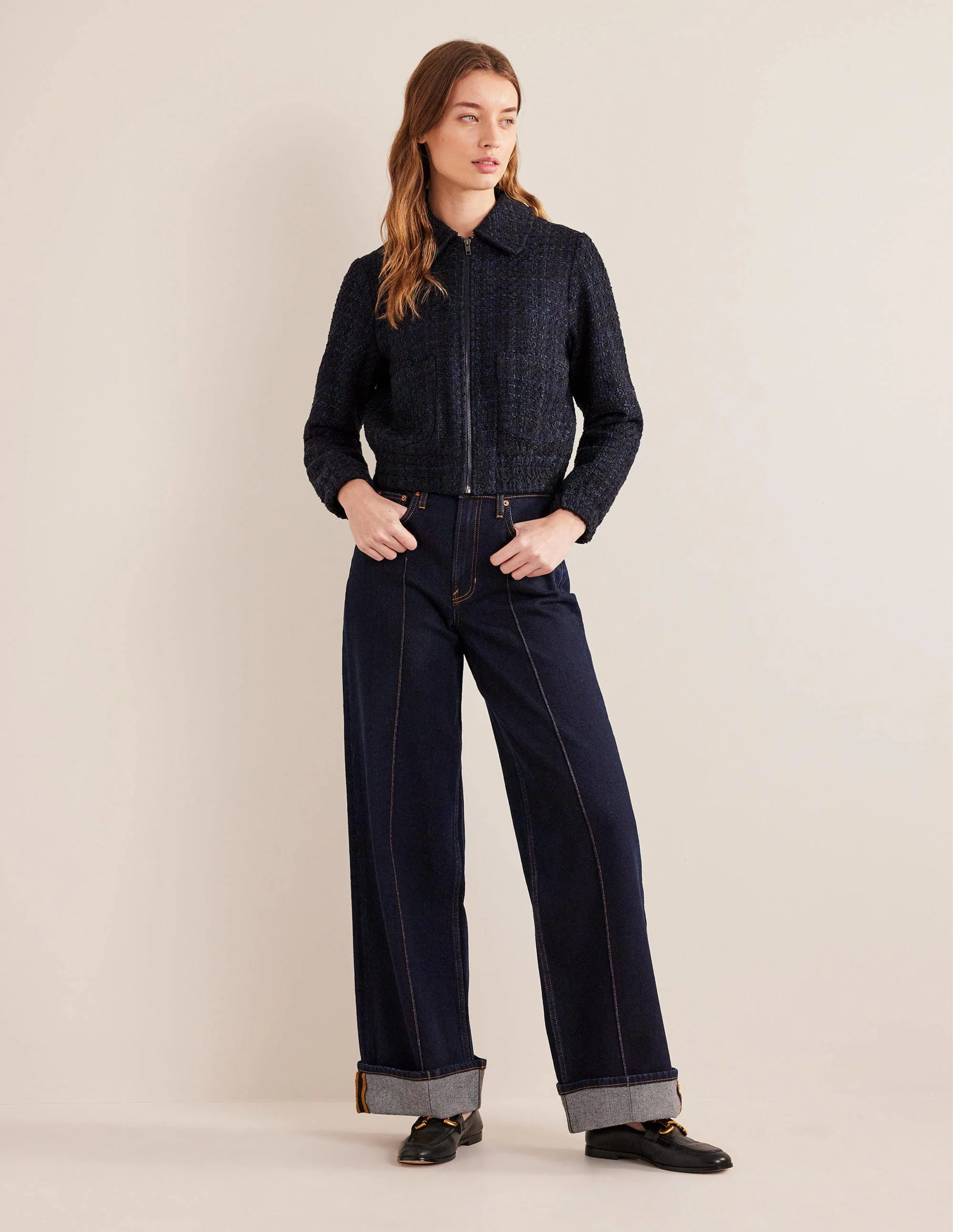 Textured Zip Through Jacket-Navy - Image 5
