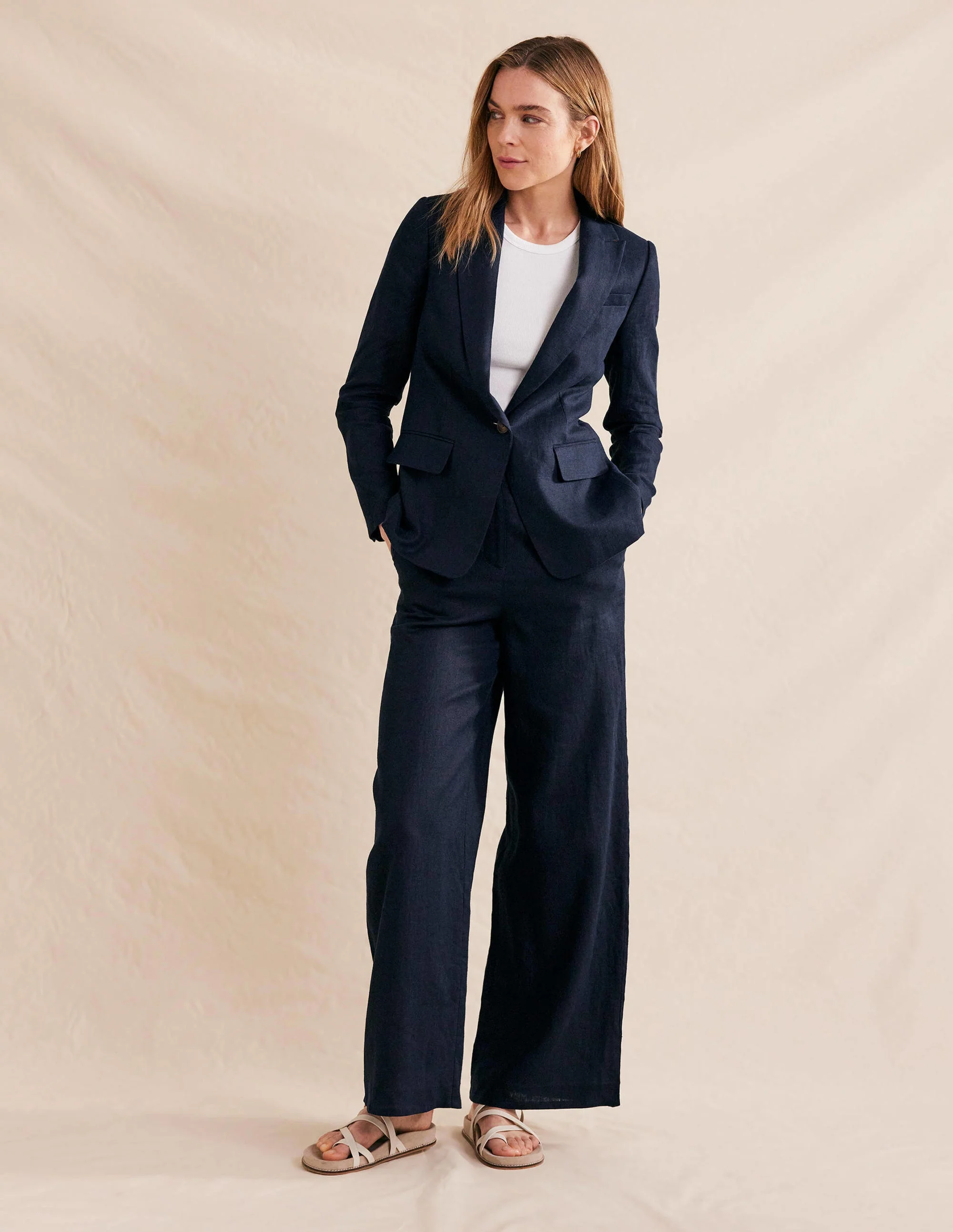 The Cambridge Linen Blazer-Navy - Image 4
