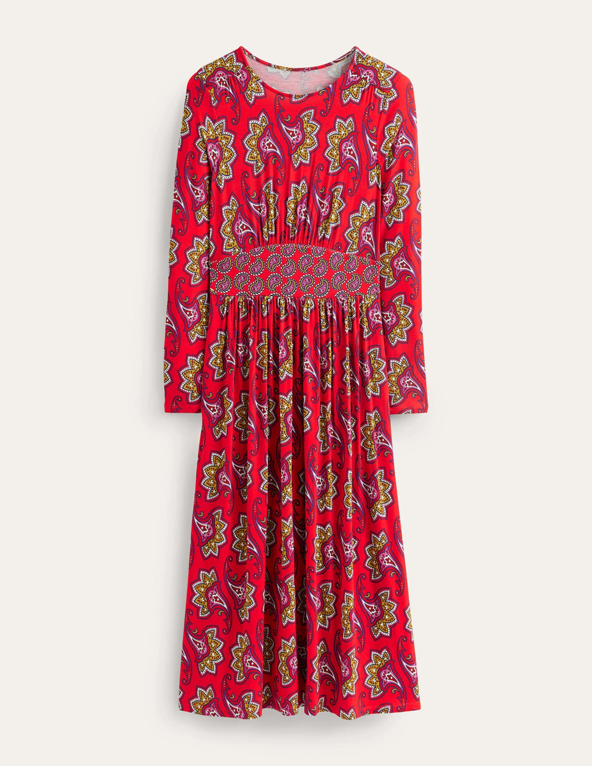 Thea Long Sleeve Midi Dress-Red, Paisley Amaryllis - Image 6