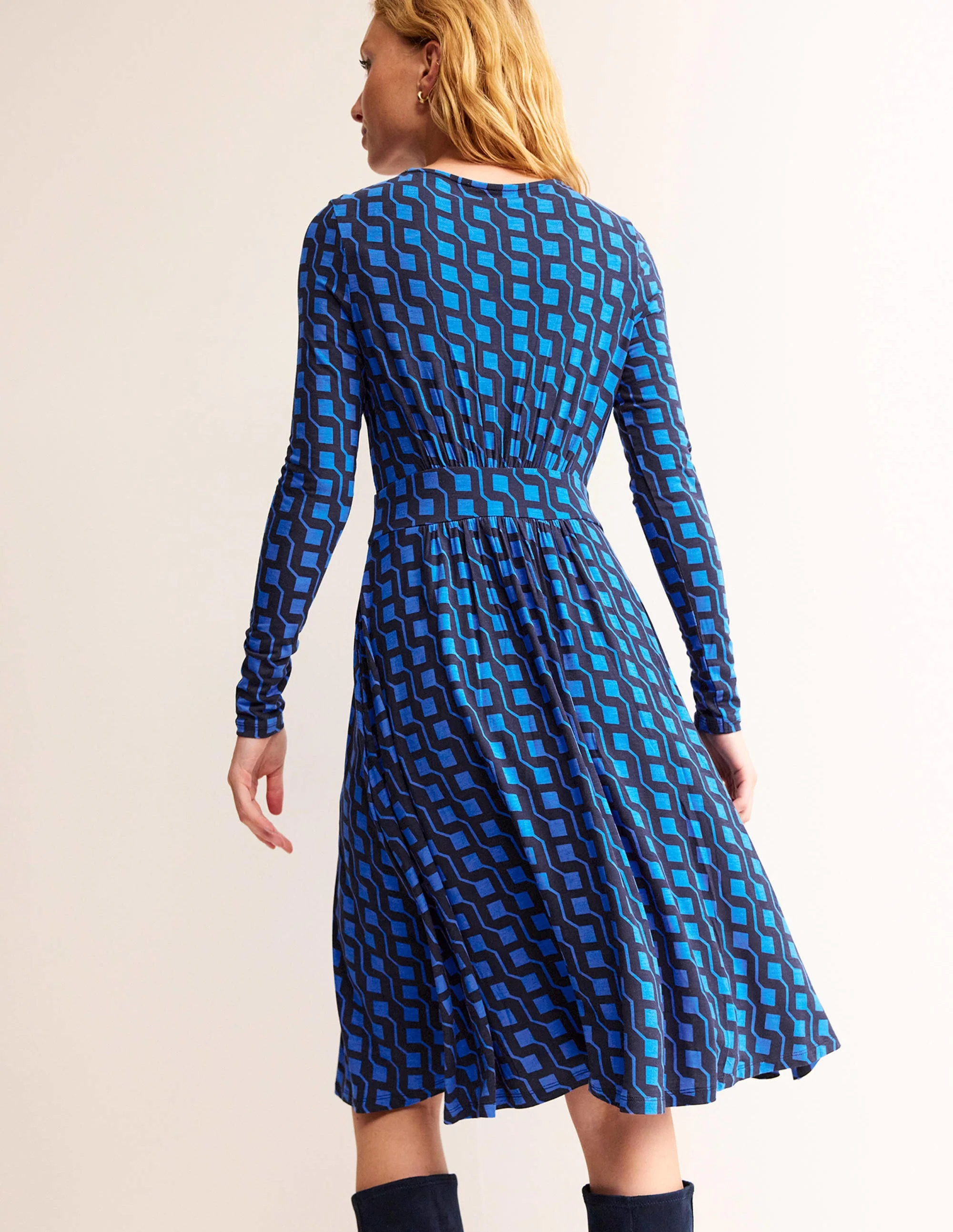 Thea Short Jersey Dress-Bright Cobalt, Cube Geo - Image 3