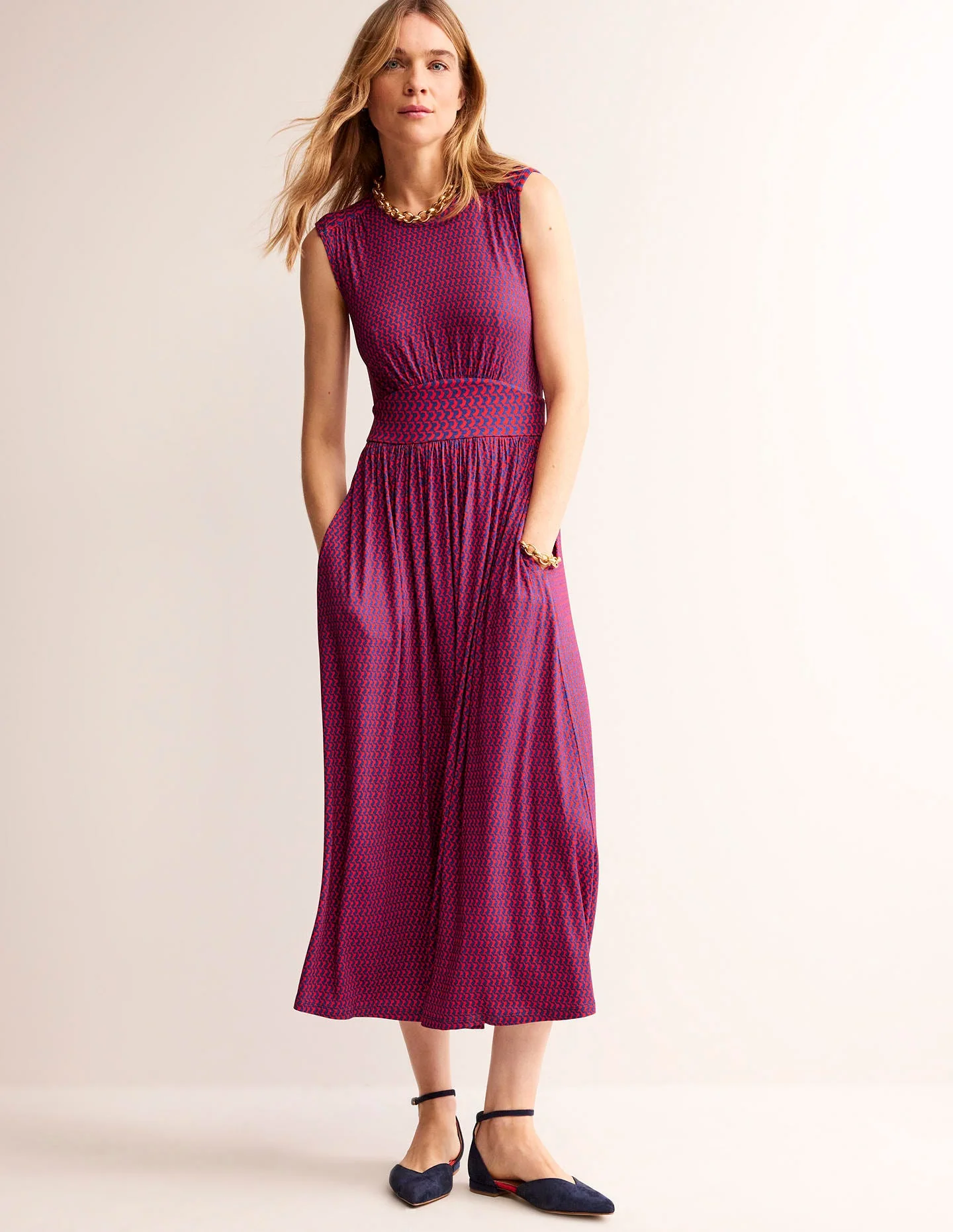 Thea Sleeveless Midi Dress-Flame Scarlet, Arc Geo - Image 4