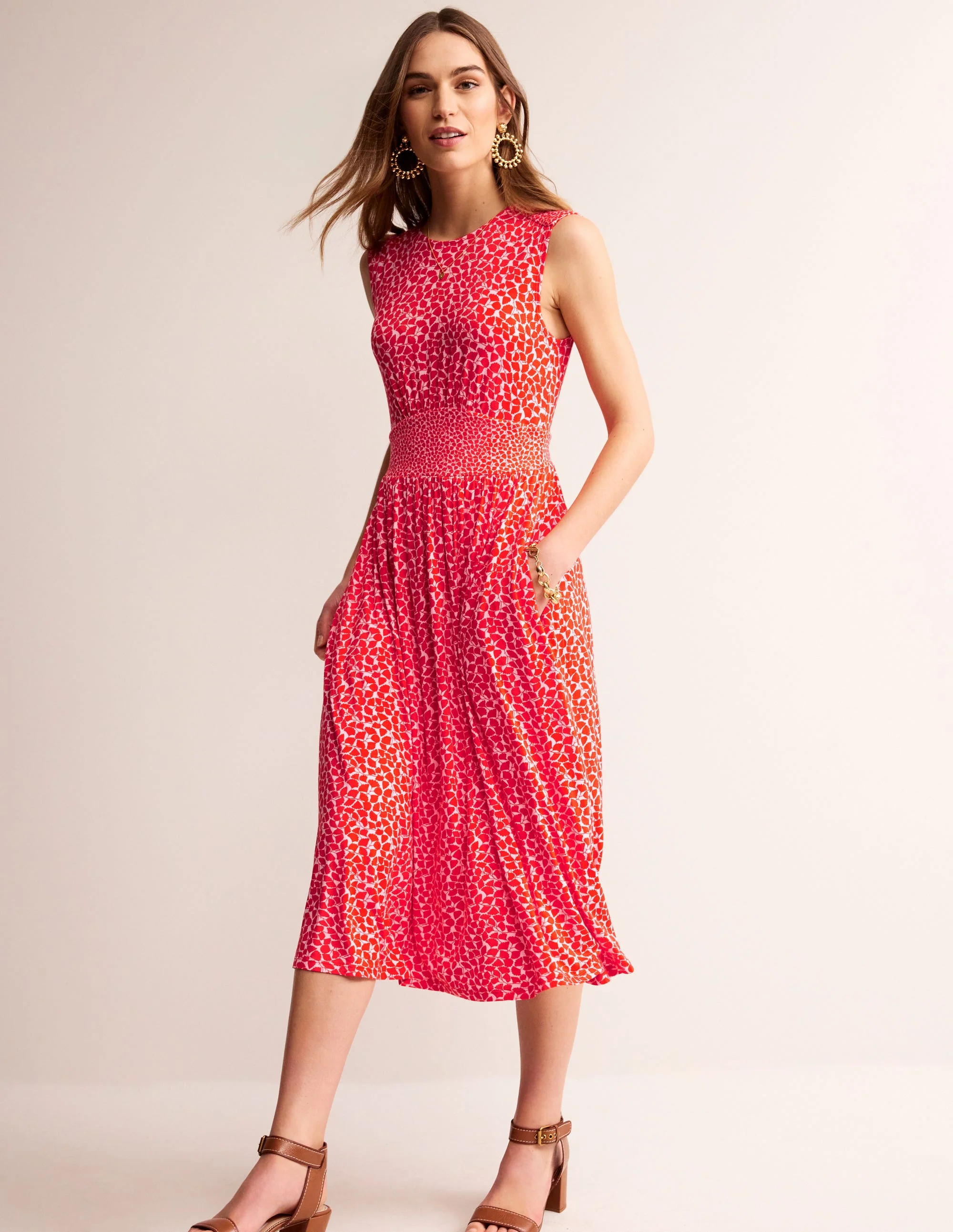 Thea Sleeveless Midi Dress-Poppy Red, Botanic Sprig - Image 2