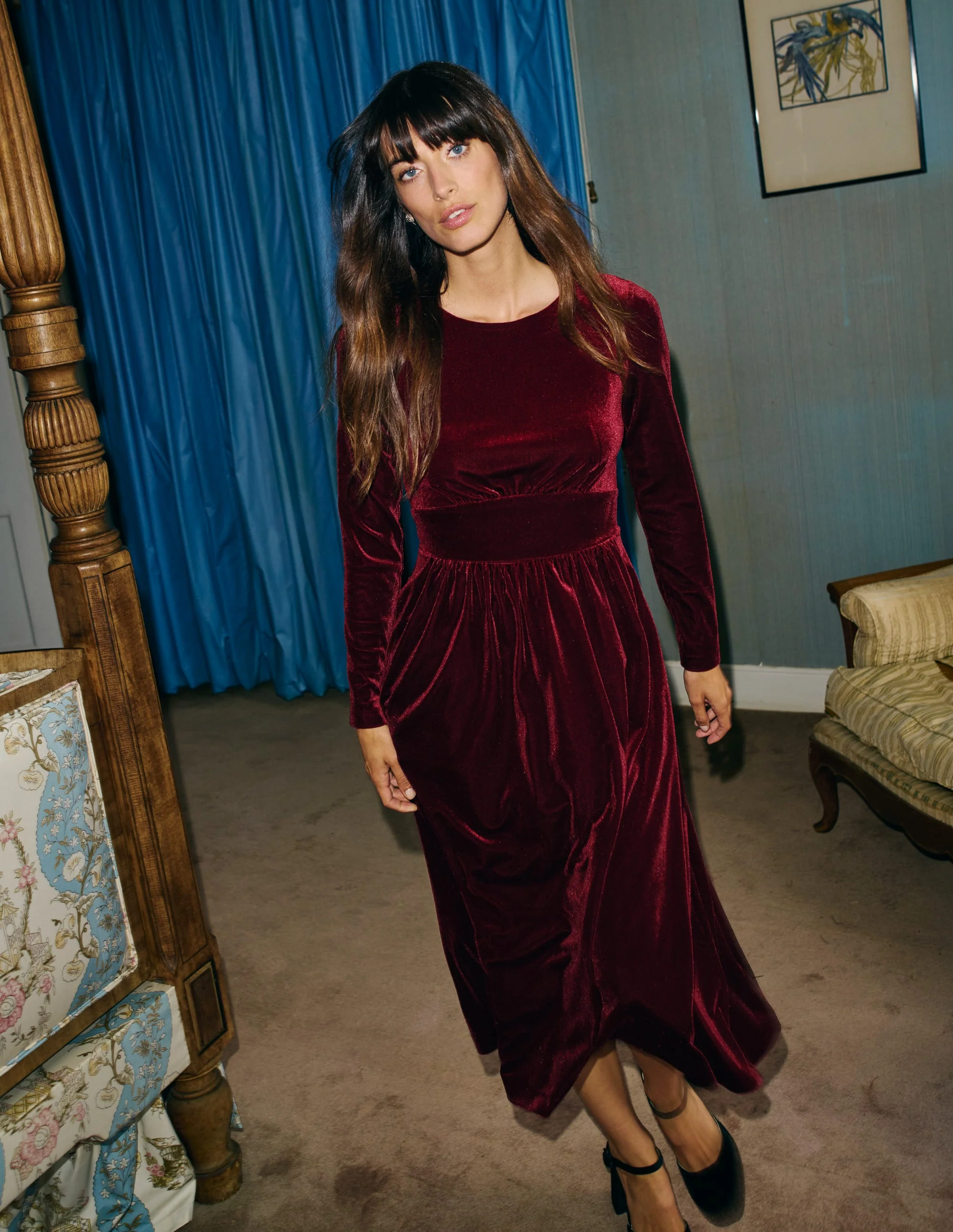 Thea Velvet Midi Dress-Cabernet - Image 5