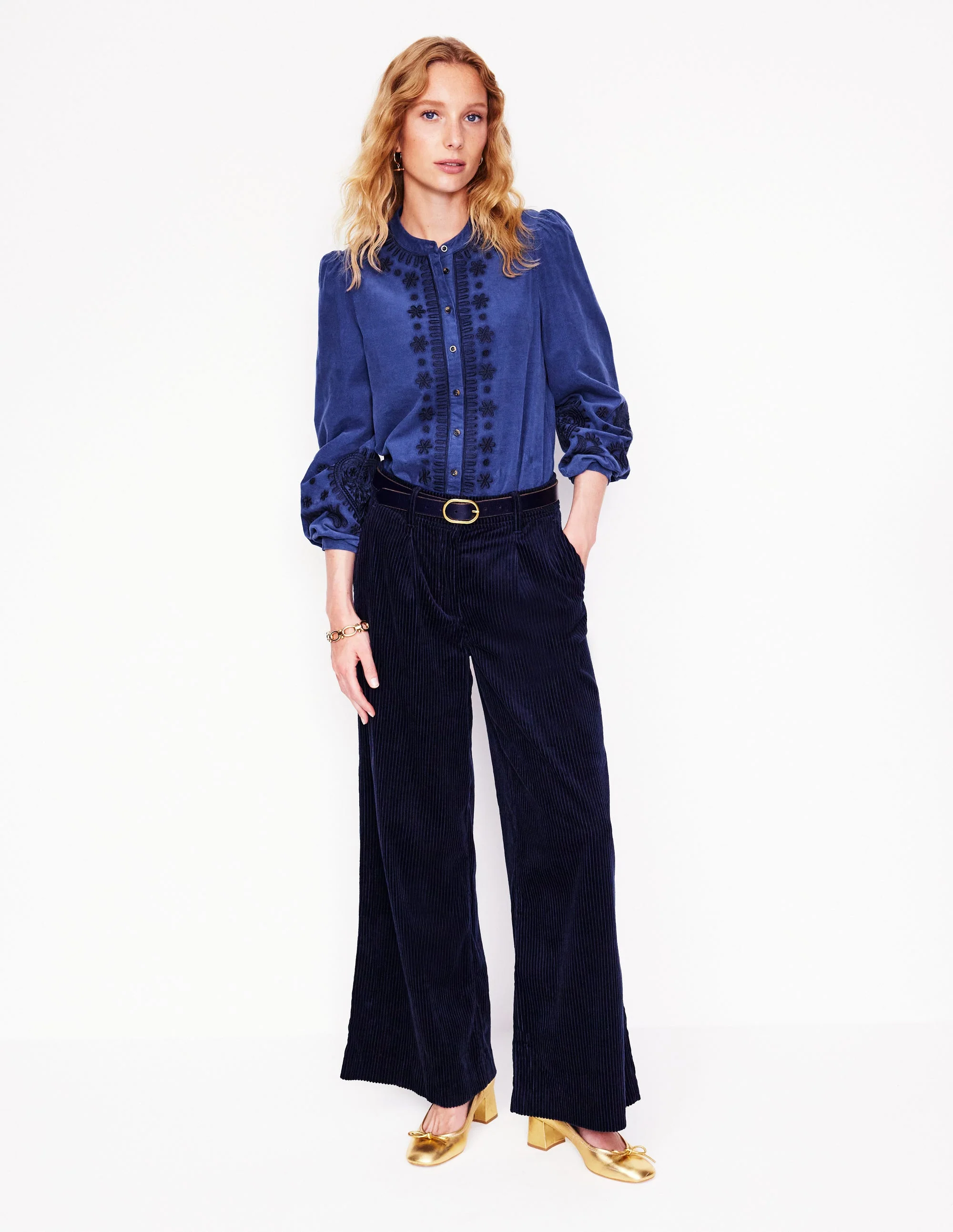 Theodora Cord Blouse-Denim Blue - Image 4