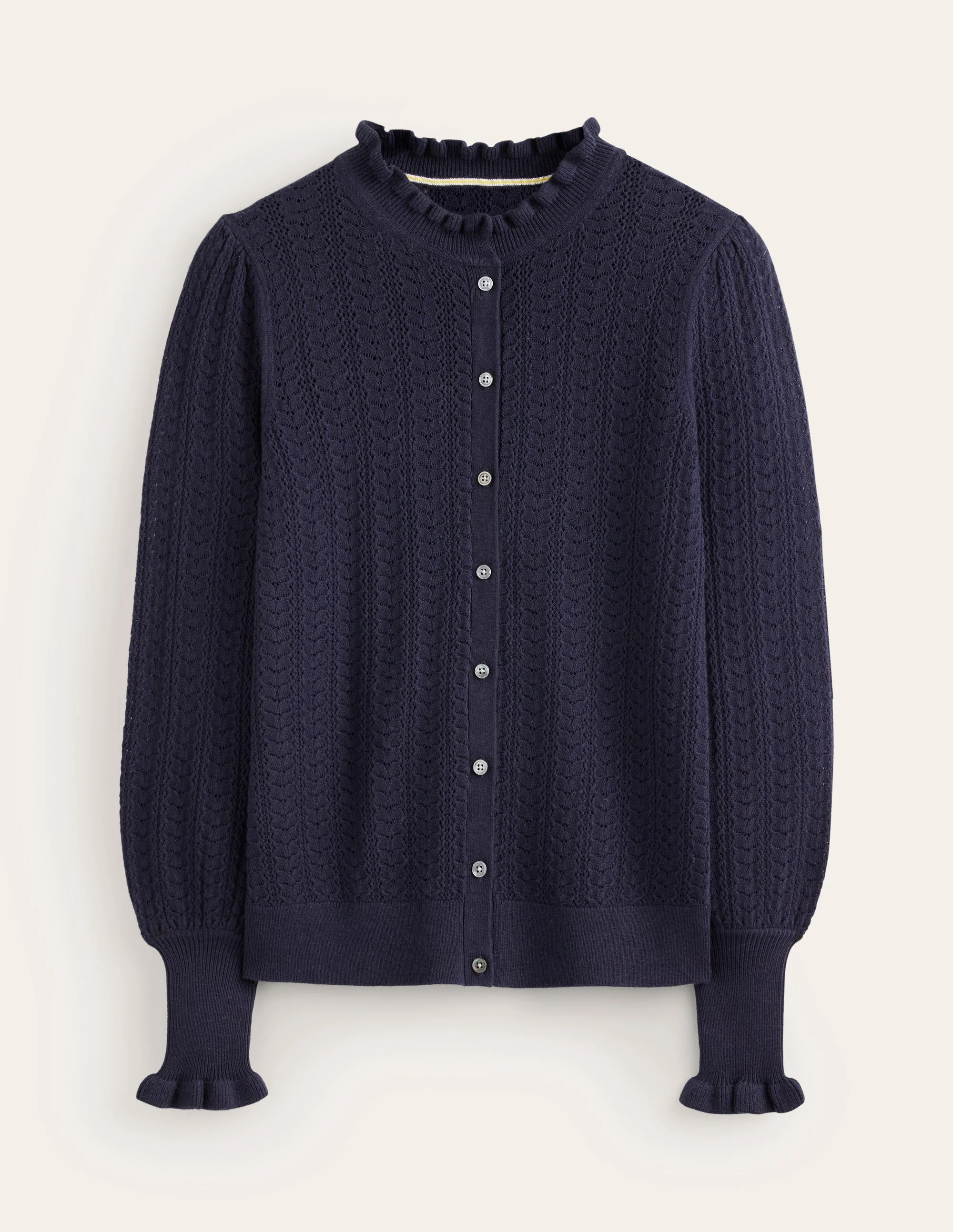 Tia Pointelle Frilled Cardigan-Navy - Image 5