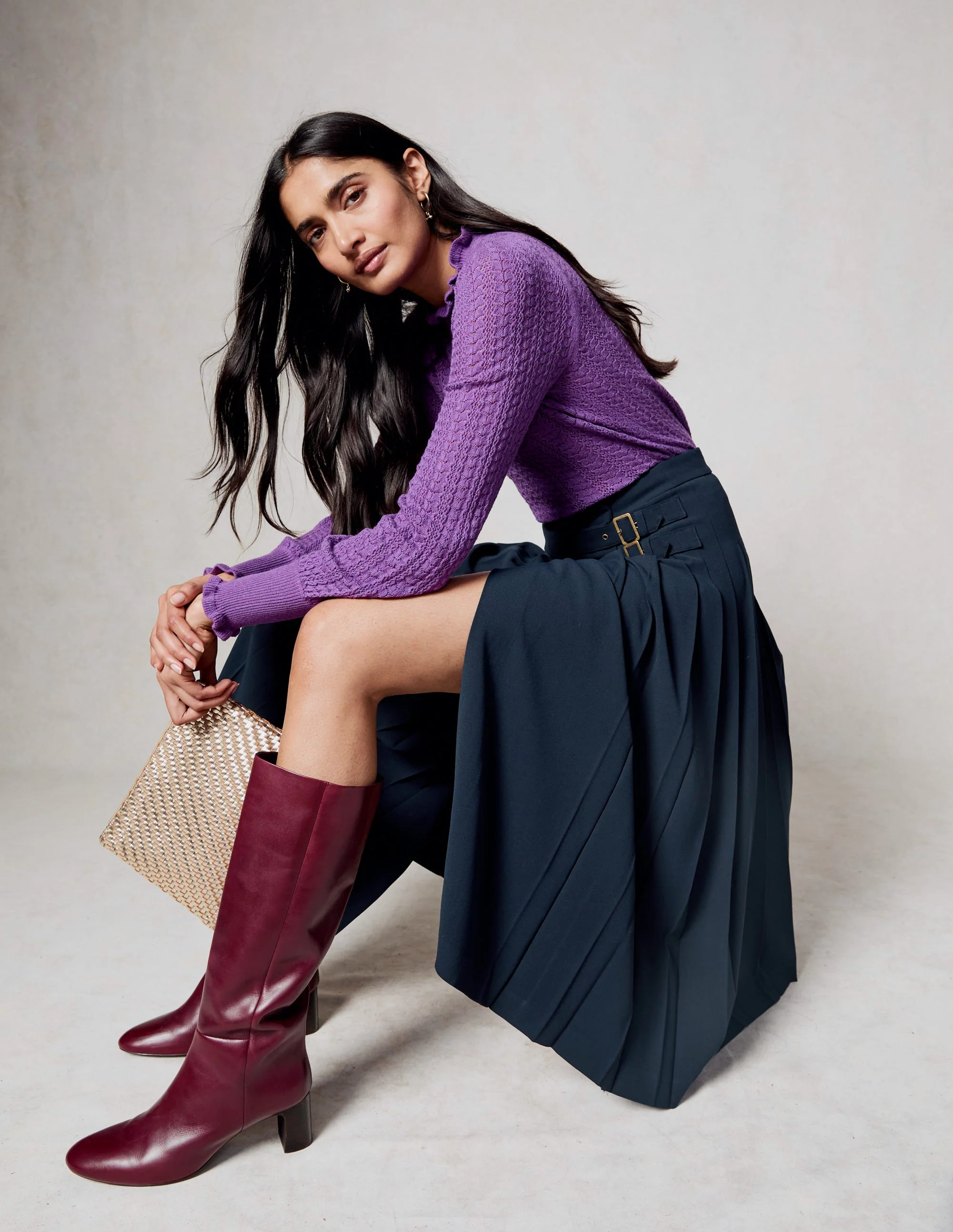 Tia Pointelle Frilled Sweater-Ameythyst Purple - Image 5