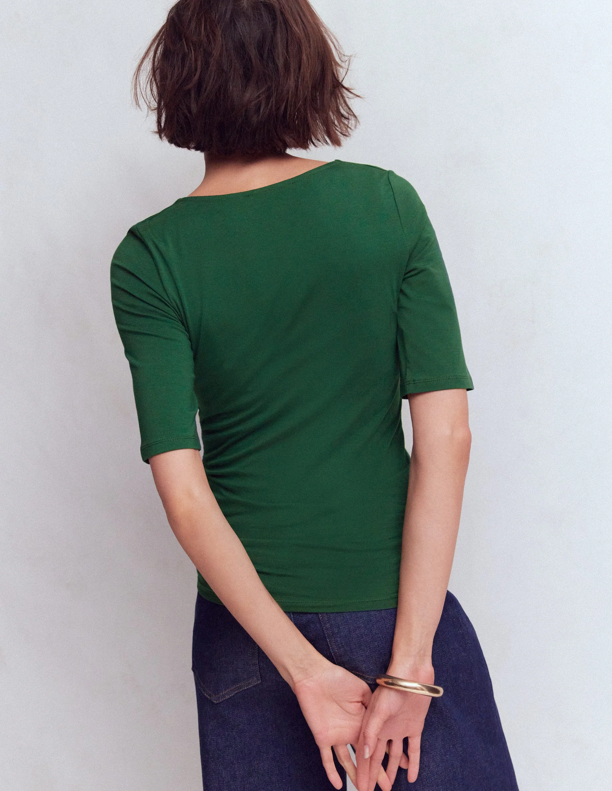 Tia Ruched V-neck Top-Hunter Green - Image 3