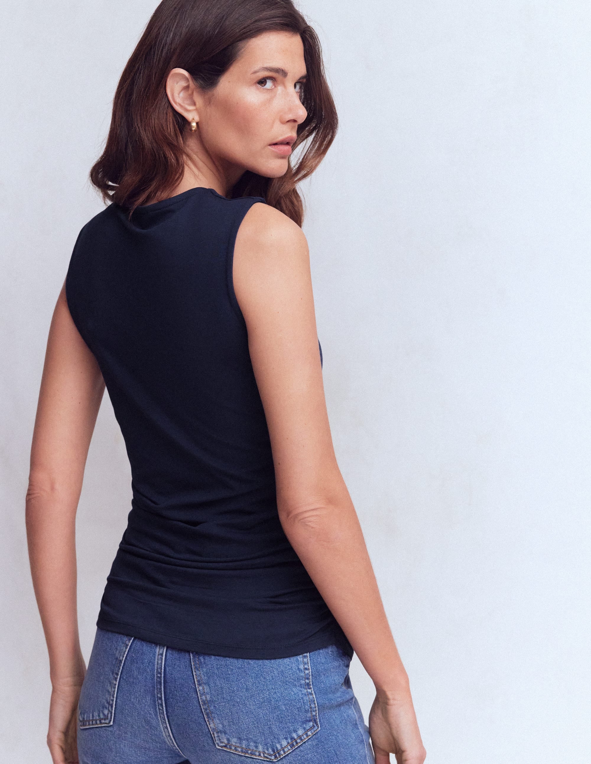 Tia Sleeveless Ruch Jersey Top-Navy - Image 4