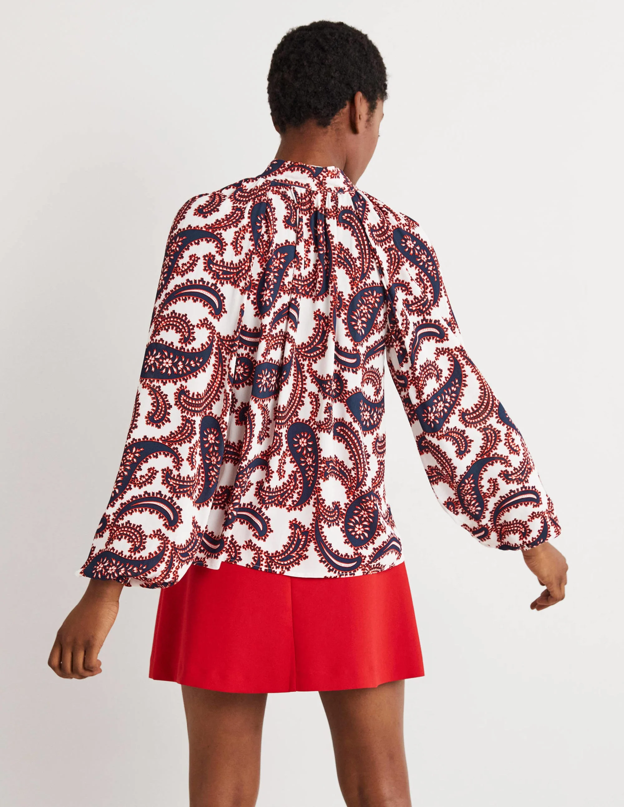 Tie Neck Blouse-Ivory, Paisley Cluster - Image 3