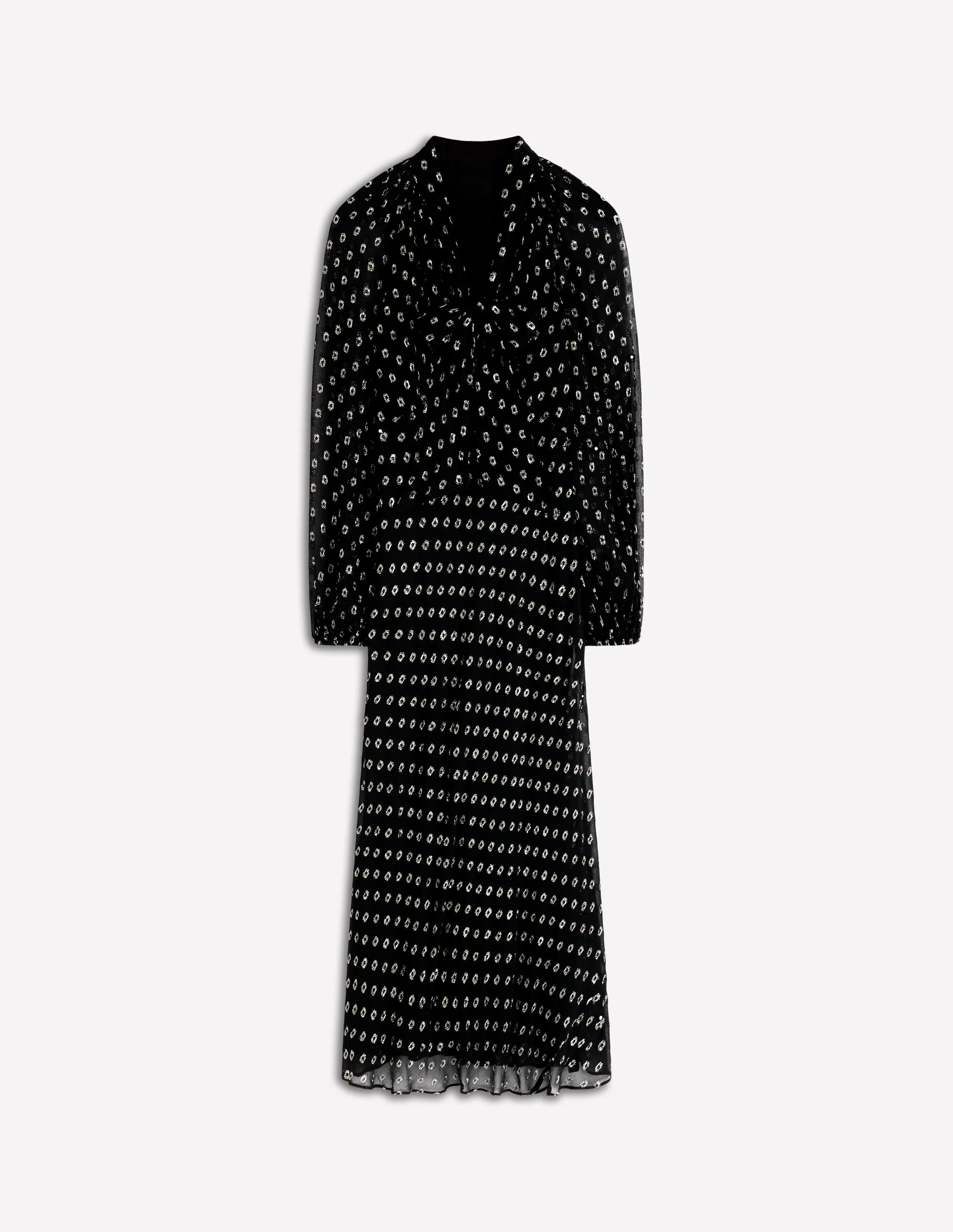 Tie Neck Midi Dress-Black and Silver Clip - Image 7