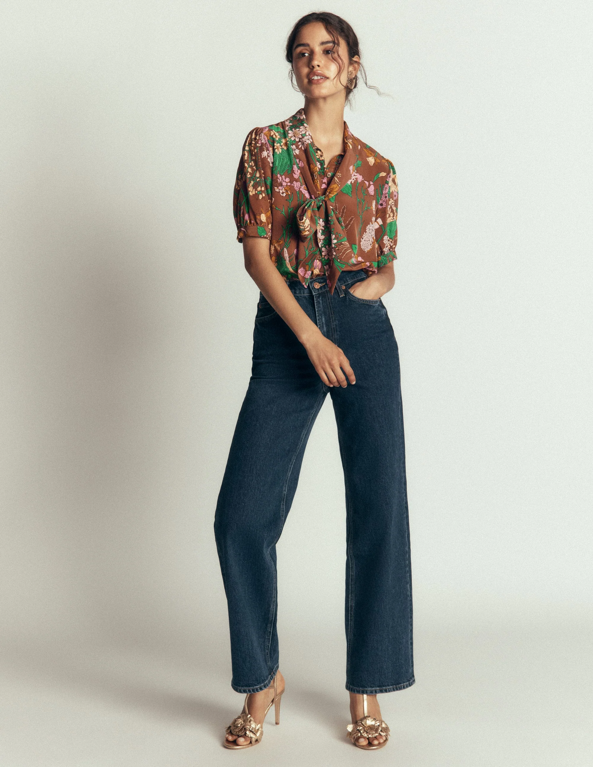 Tie Neck Silk Top-Woodland, Whimsical Flora - Image 6