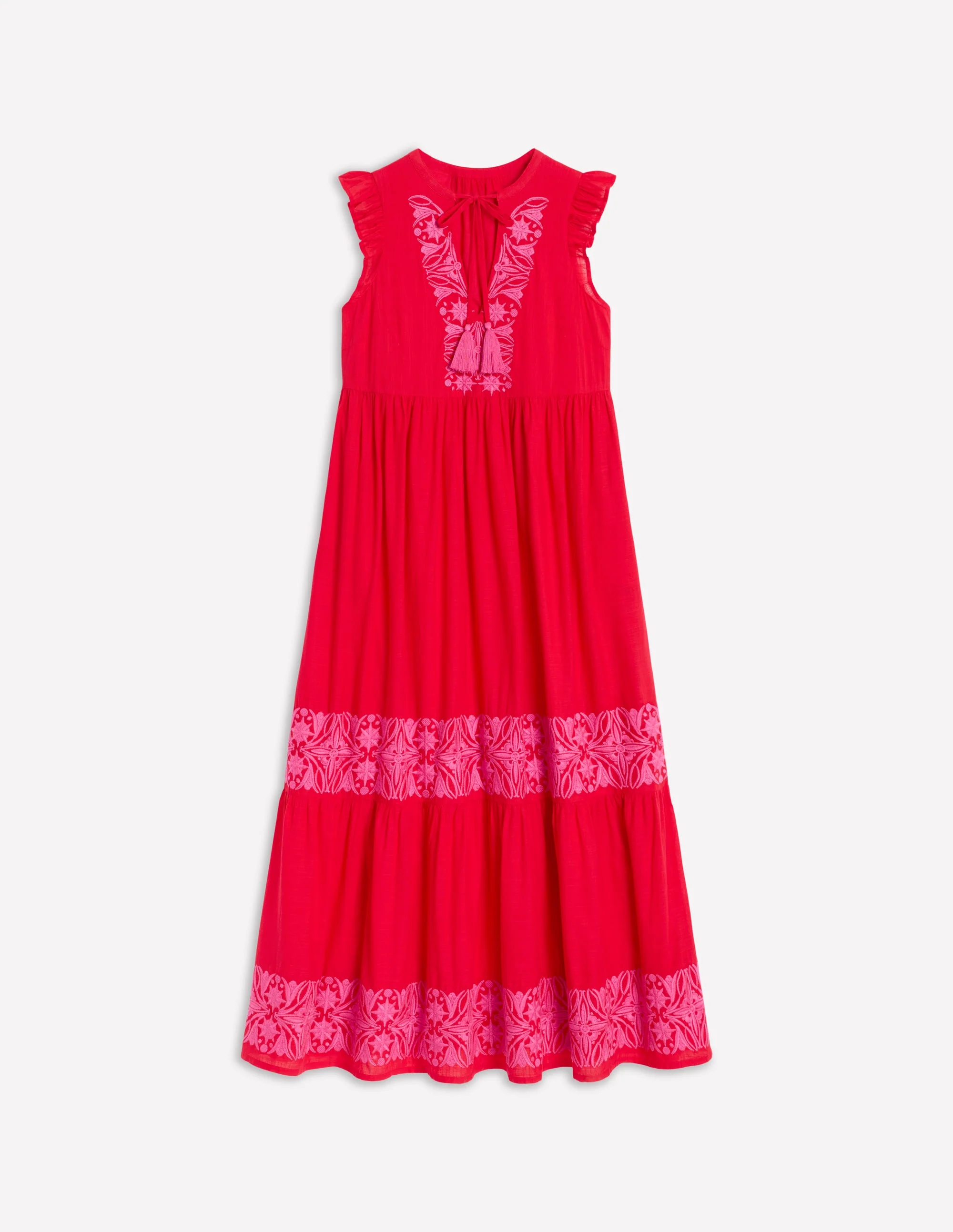 Tie Neck Tier Dress-Poppy Red - Image 5