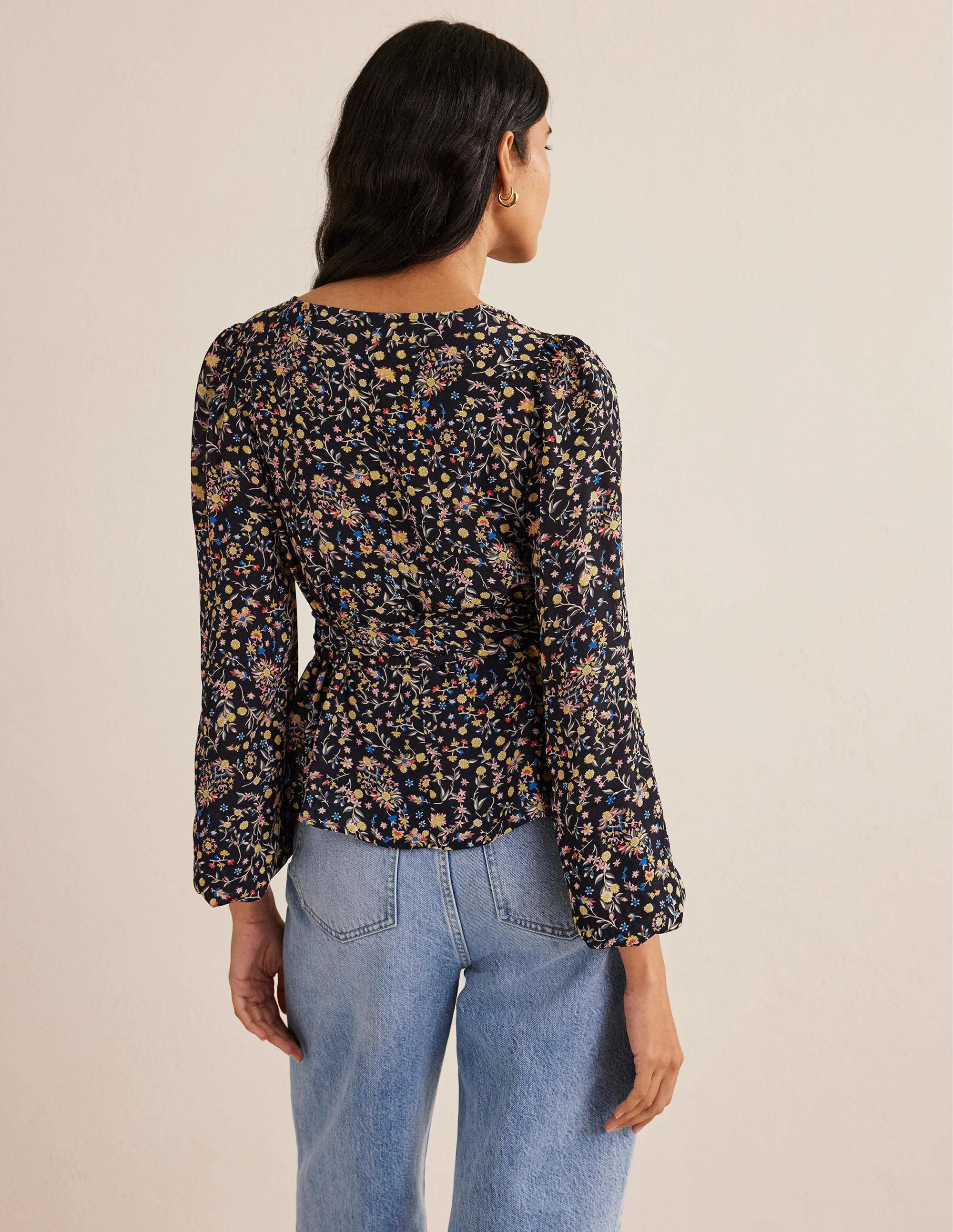 Tie Waist Top-Black, Wildflower Paisley - Image 3