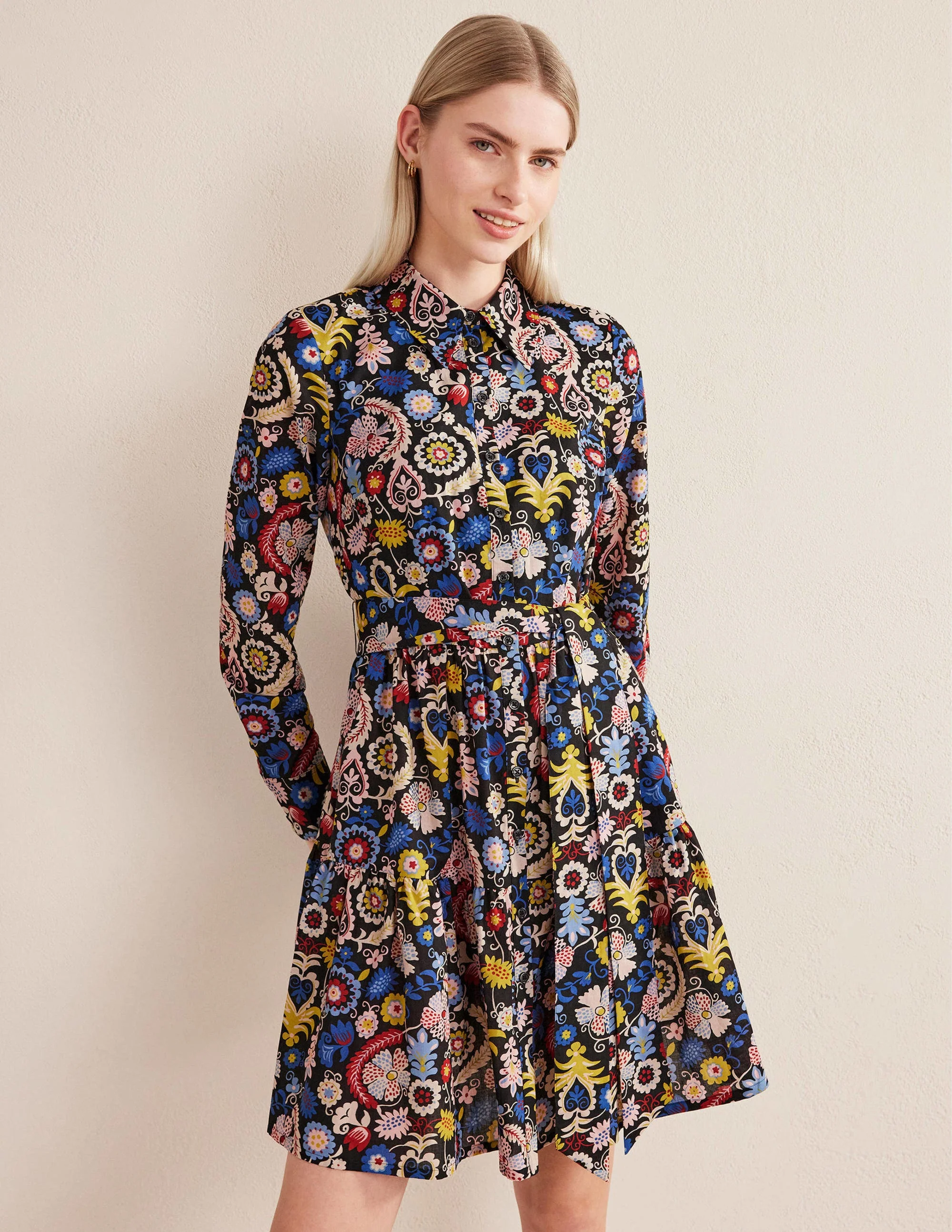 Tiered Cotton Mini Shirt Dress-Multi, Tropic Charm - Image 4