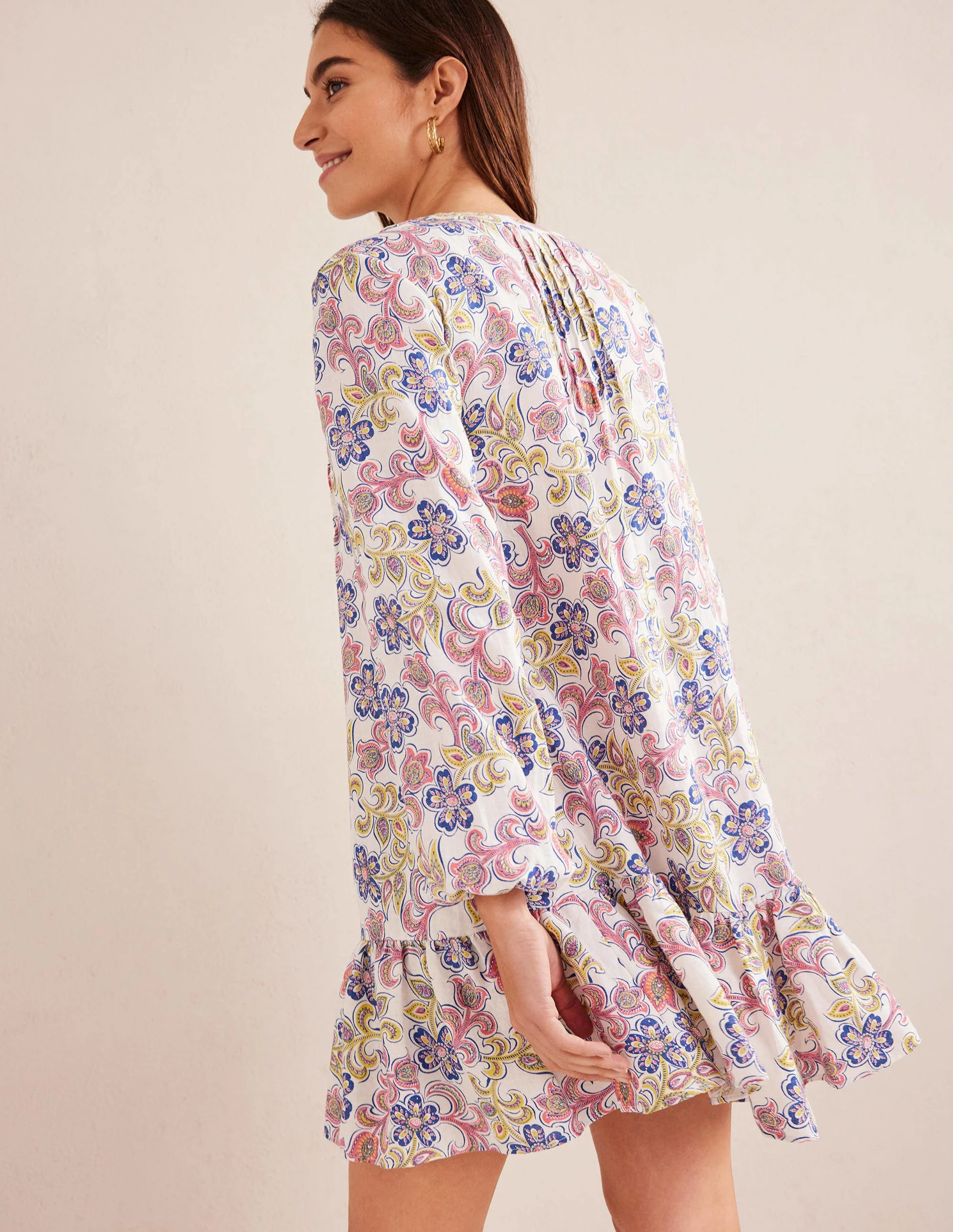 Tiered Linen Mini Dress-Ivory, Botanic Tavern - Image 3